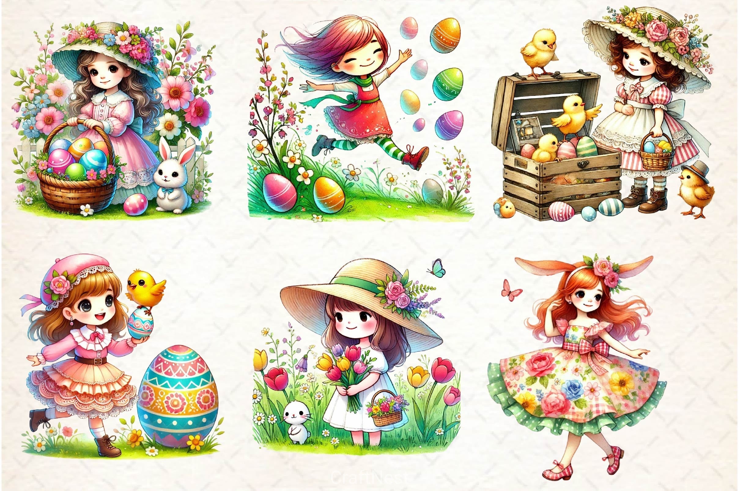 Easter Girls Clipart Bundle 2