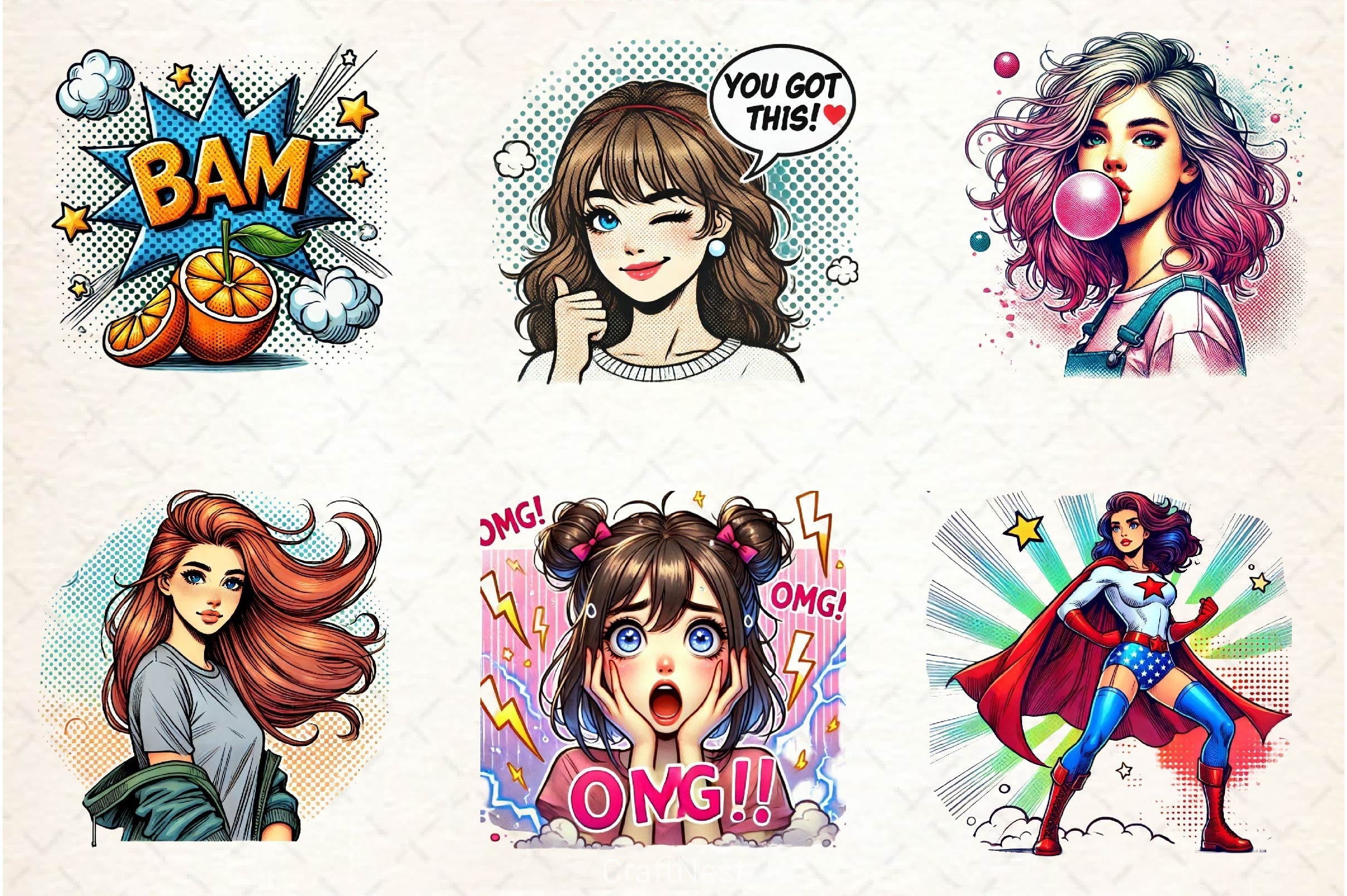Pop Art Girl Clipart Bundle 2