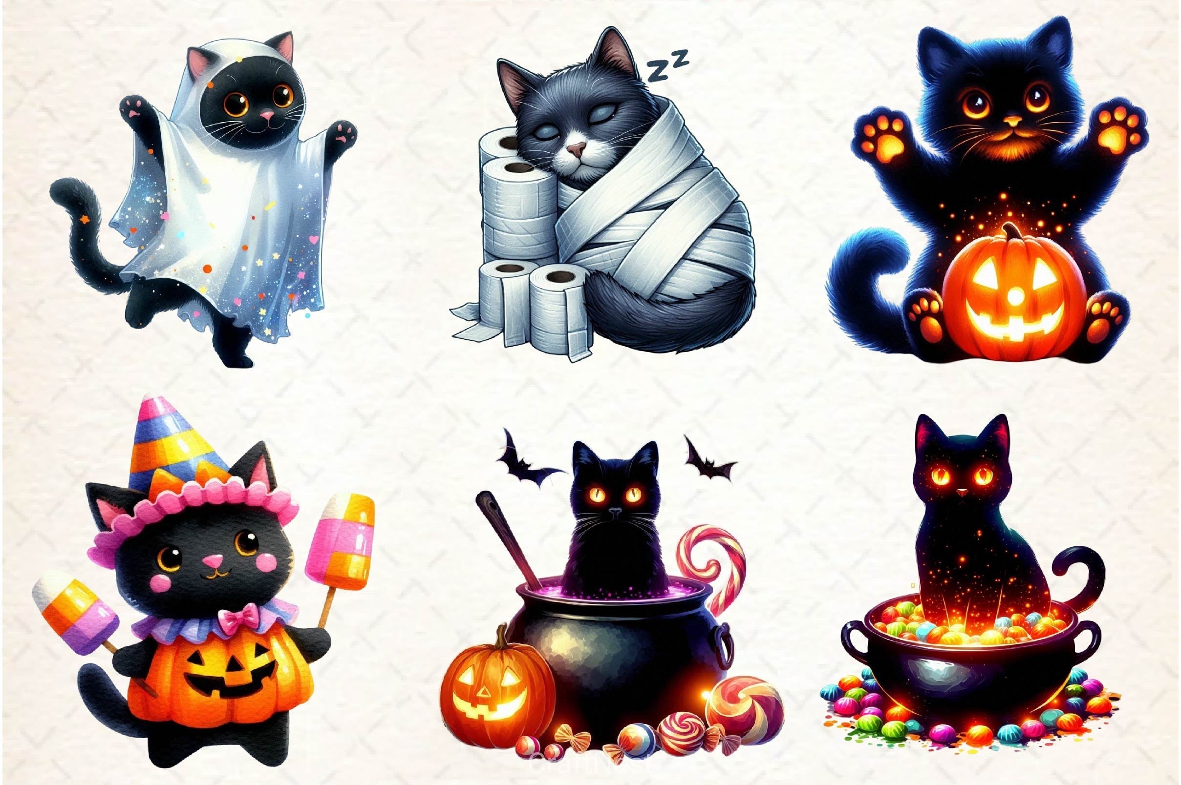 Halloween Black Cat Clipart Bundle 6