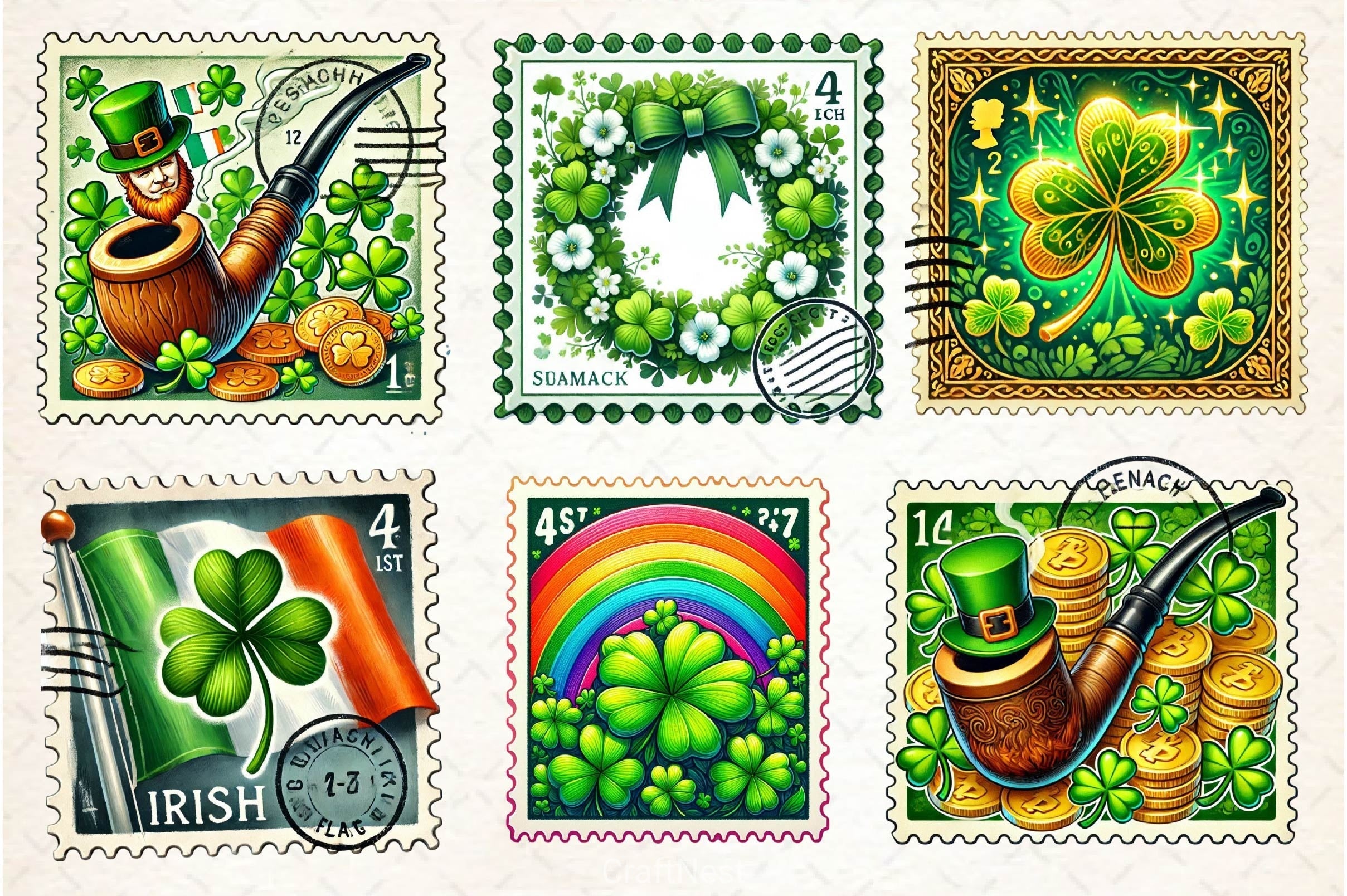 St Patrick's Day Postage Stamp Clipart Bundle