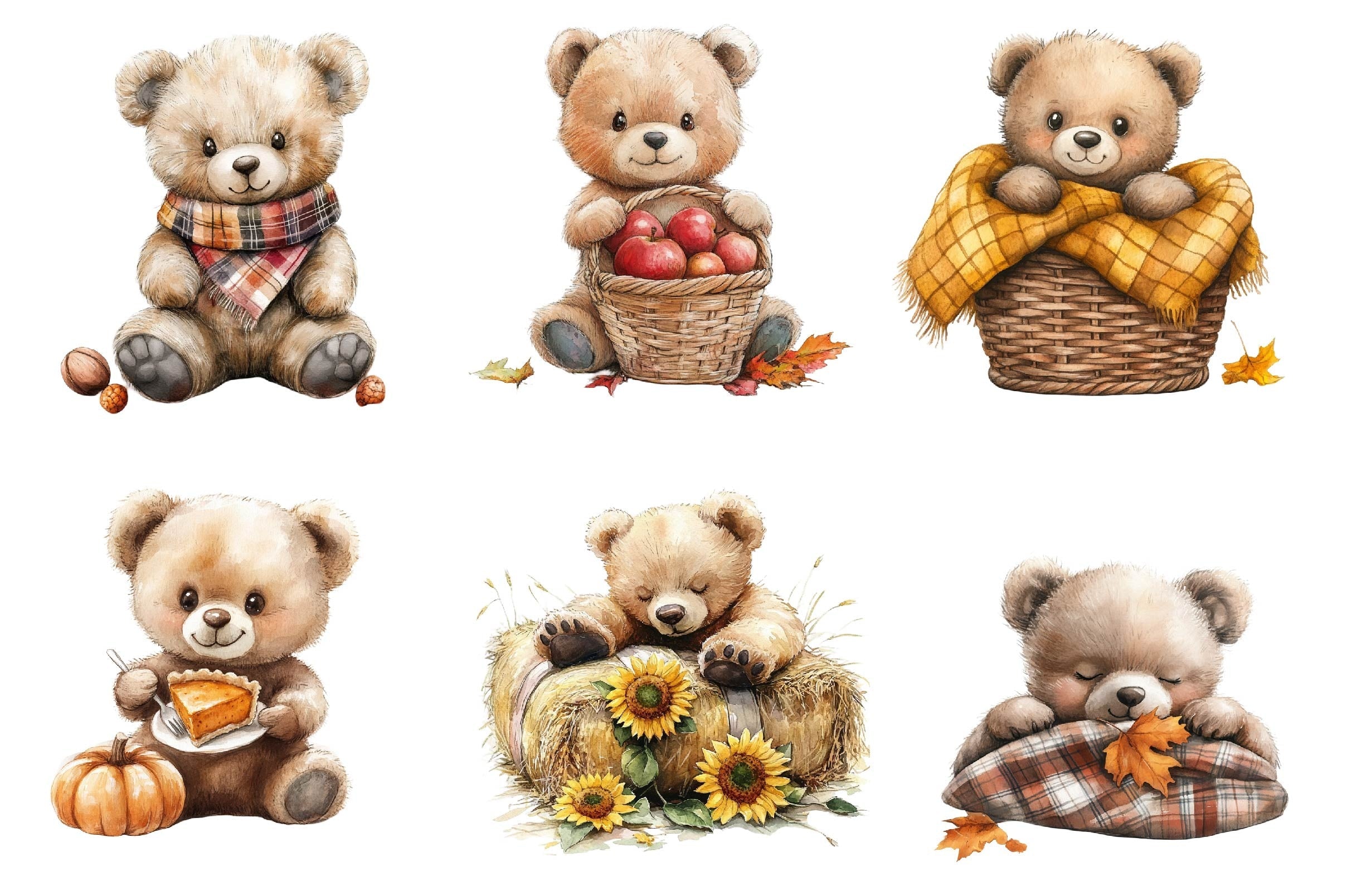 Autumn Teddy Bear Clipart Bundle 3