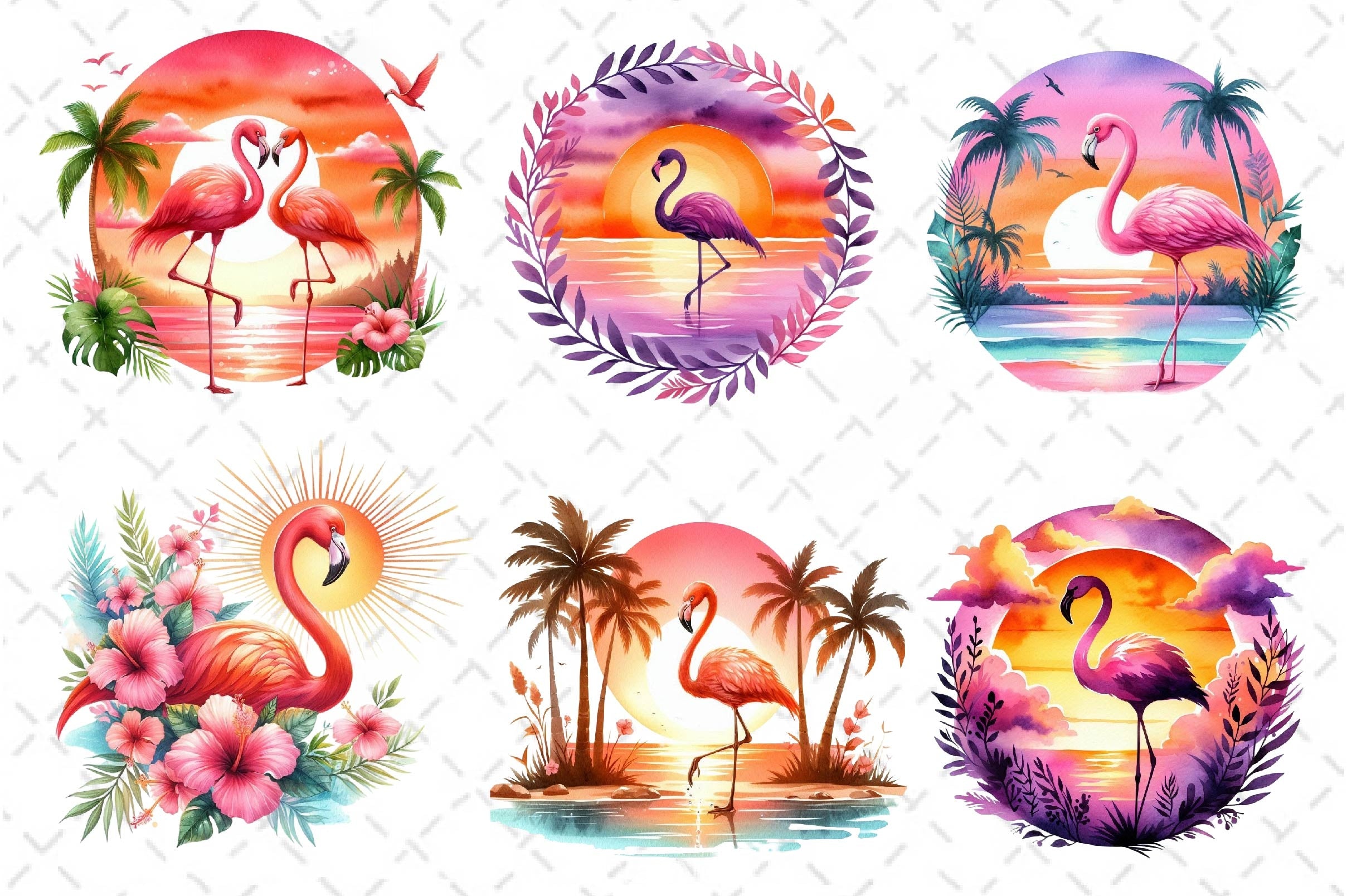 Tropical Sunset Flamingo Clipart Bundle 2