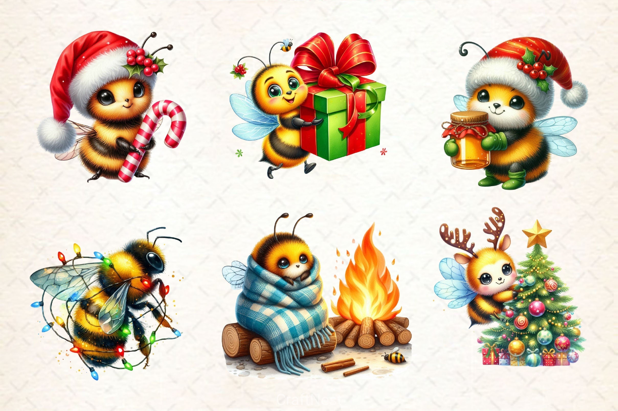 Christmas Bee Clipart Bundle