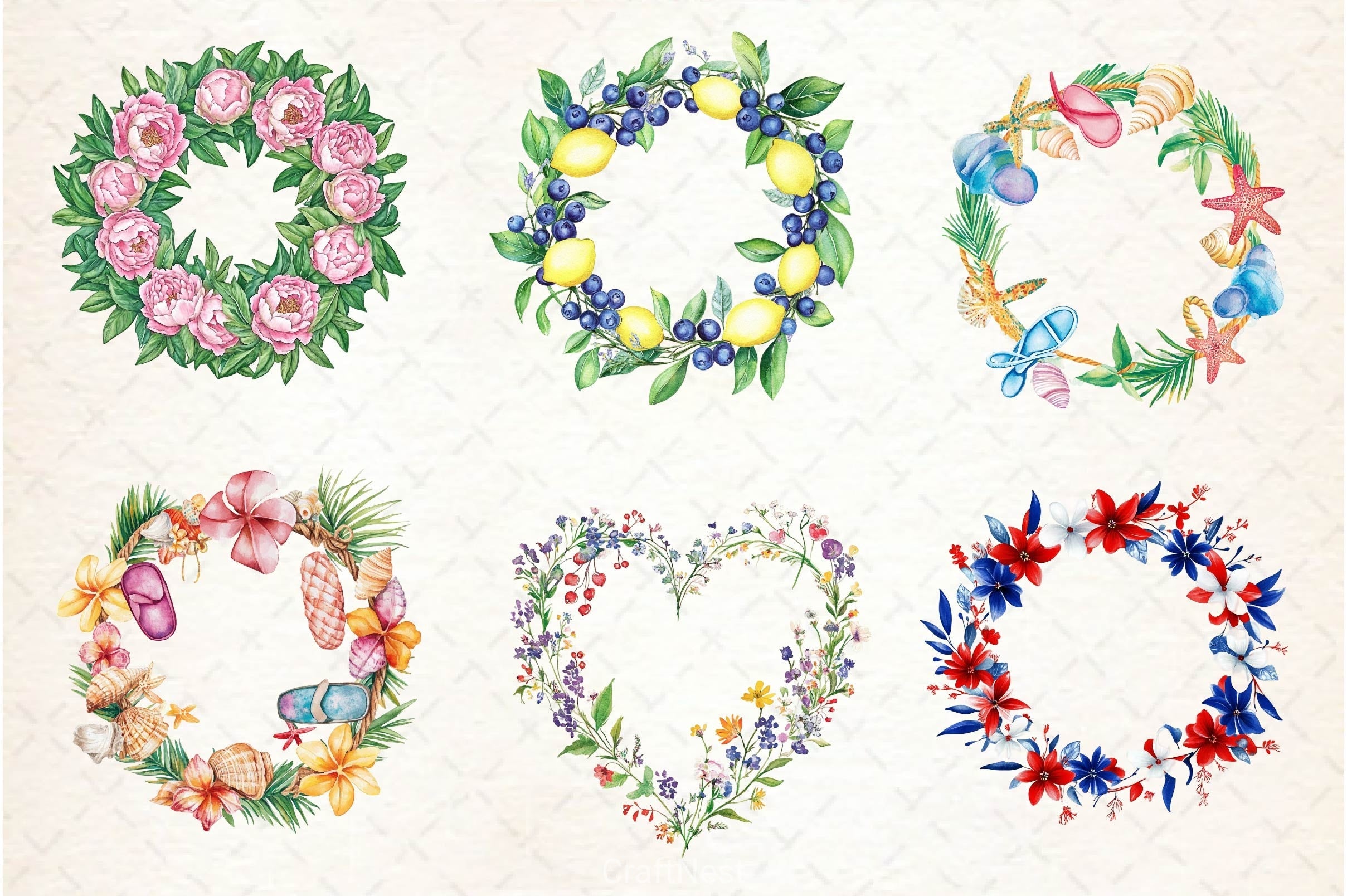 Summer Wreath Clipart Bundle 1