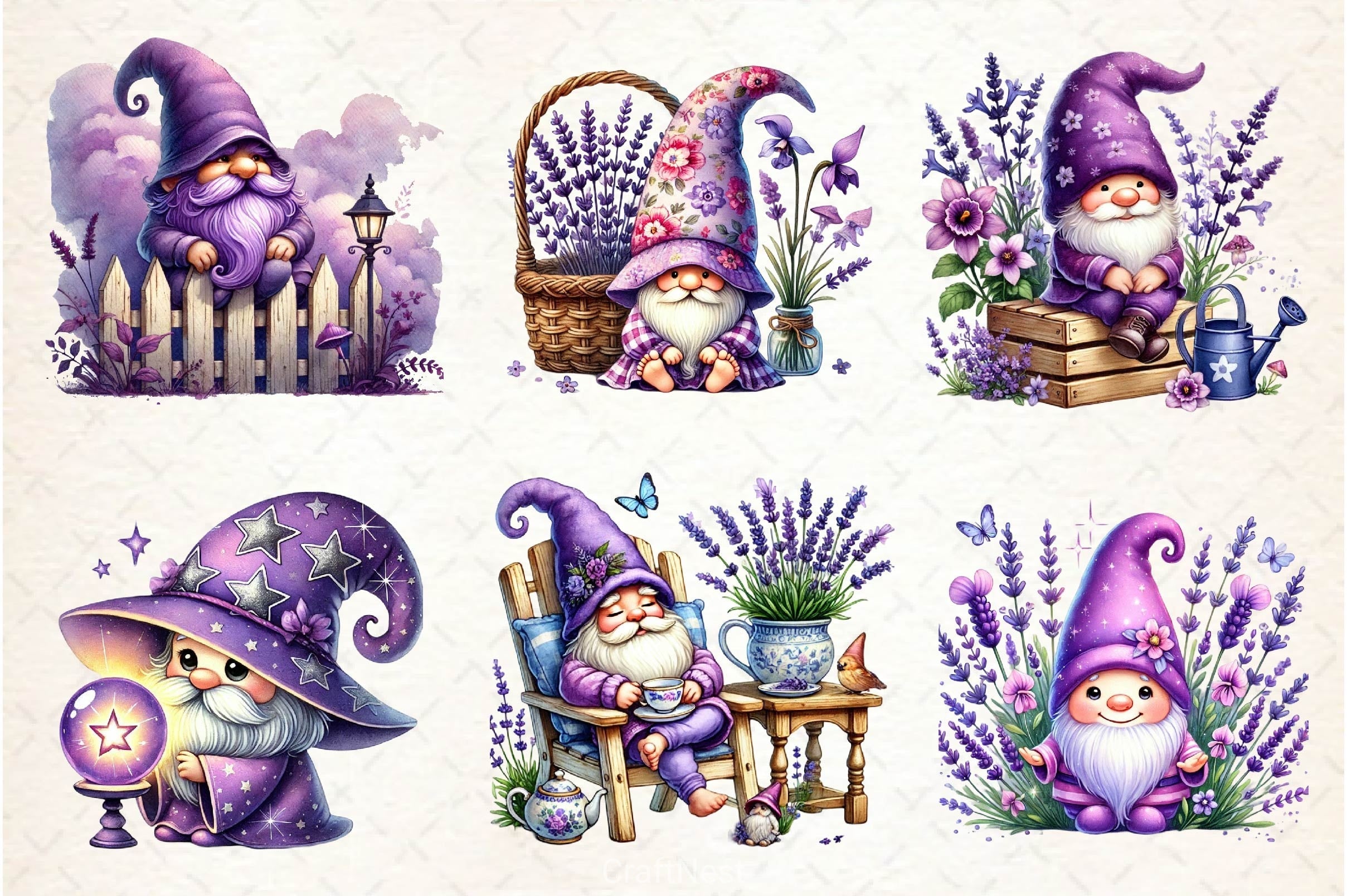 Lavender Purple Gnome Clipart Bundle 4