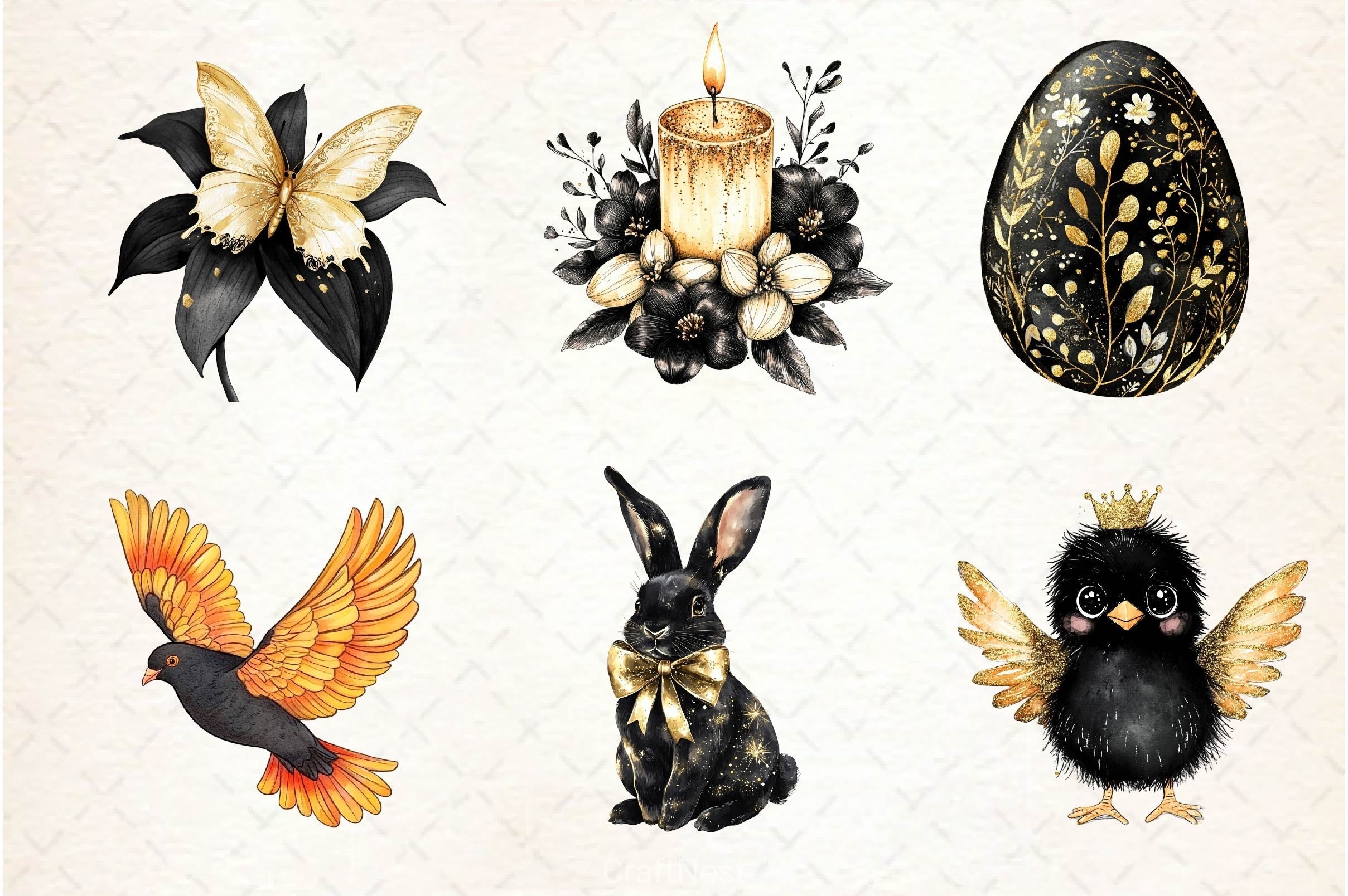 Glitter Luxury Black Easter Clipart Bundle 3