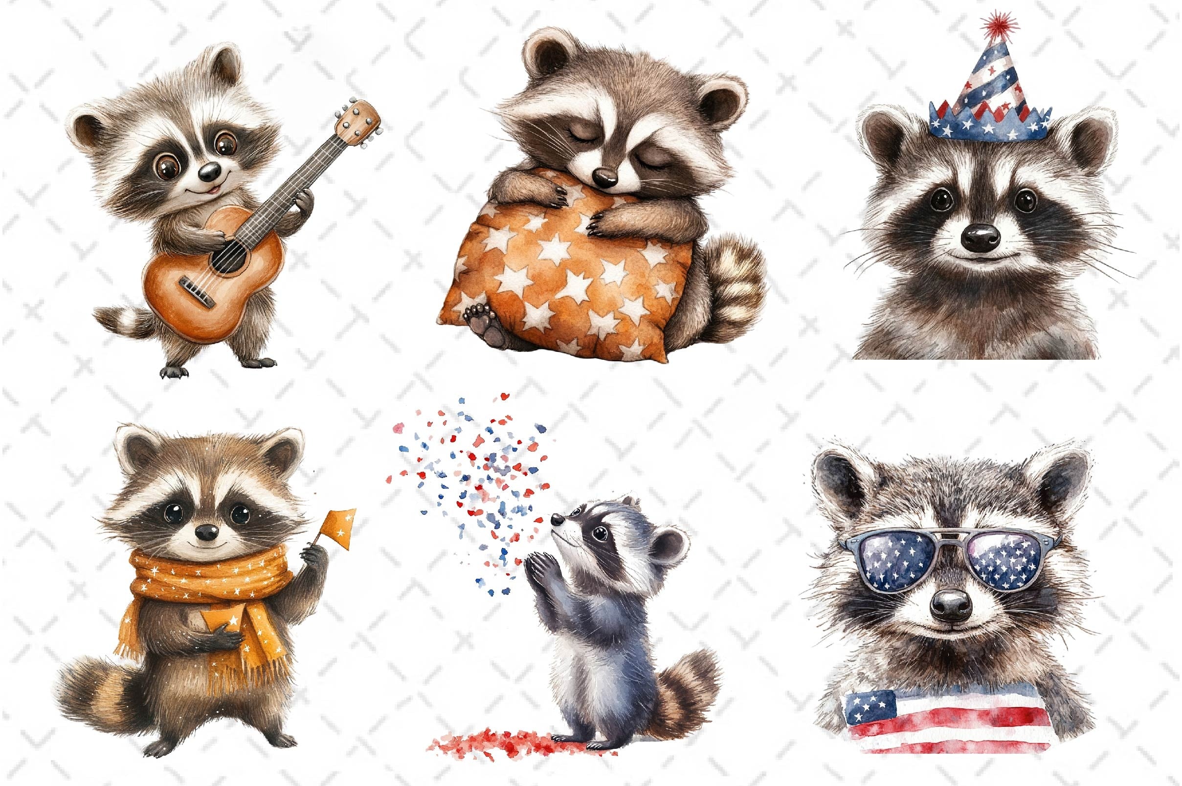 Cartoonish Patriotic Raccoon Clipart Bundle