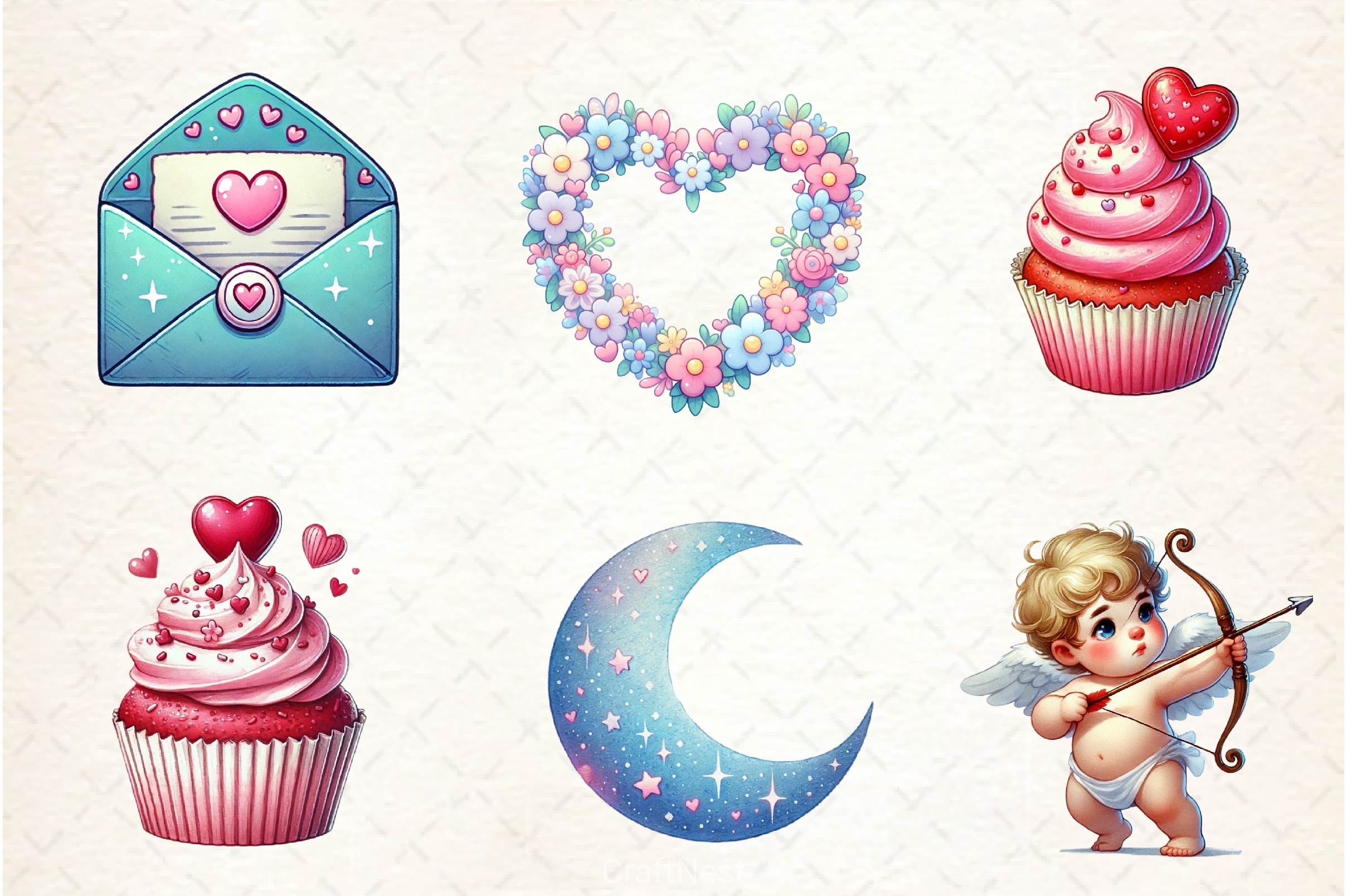Pastel Valentine Clipart Bundle