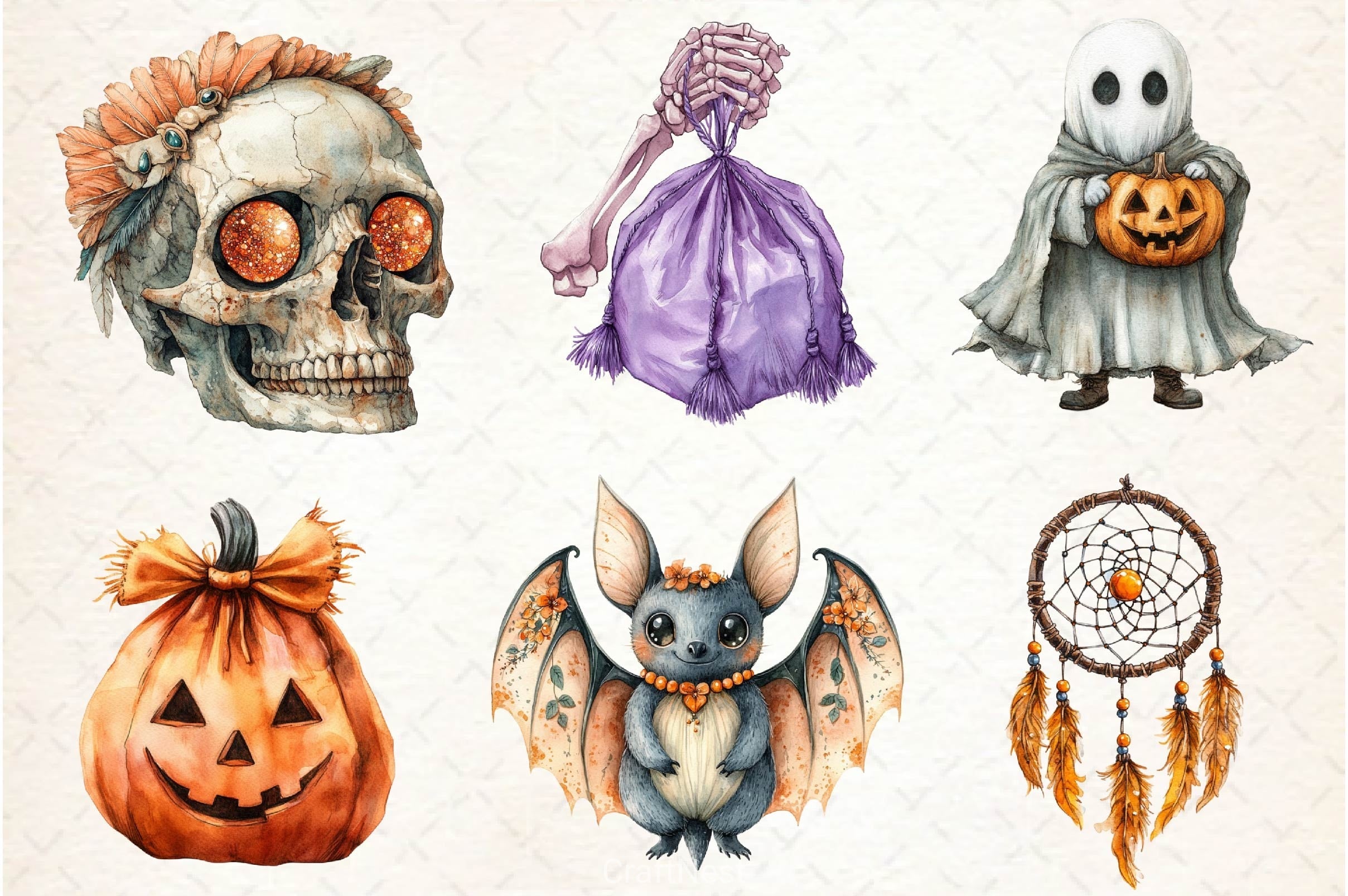 Boho Halloween Trick Or Treat Clipart Bundle 2