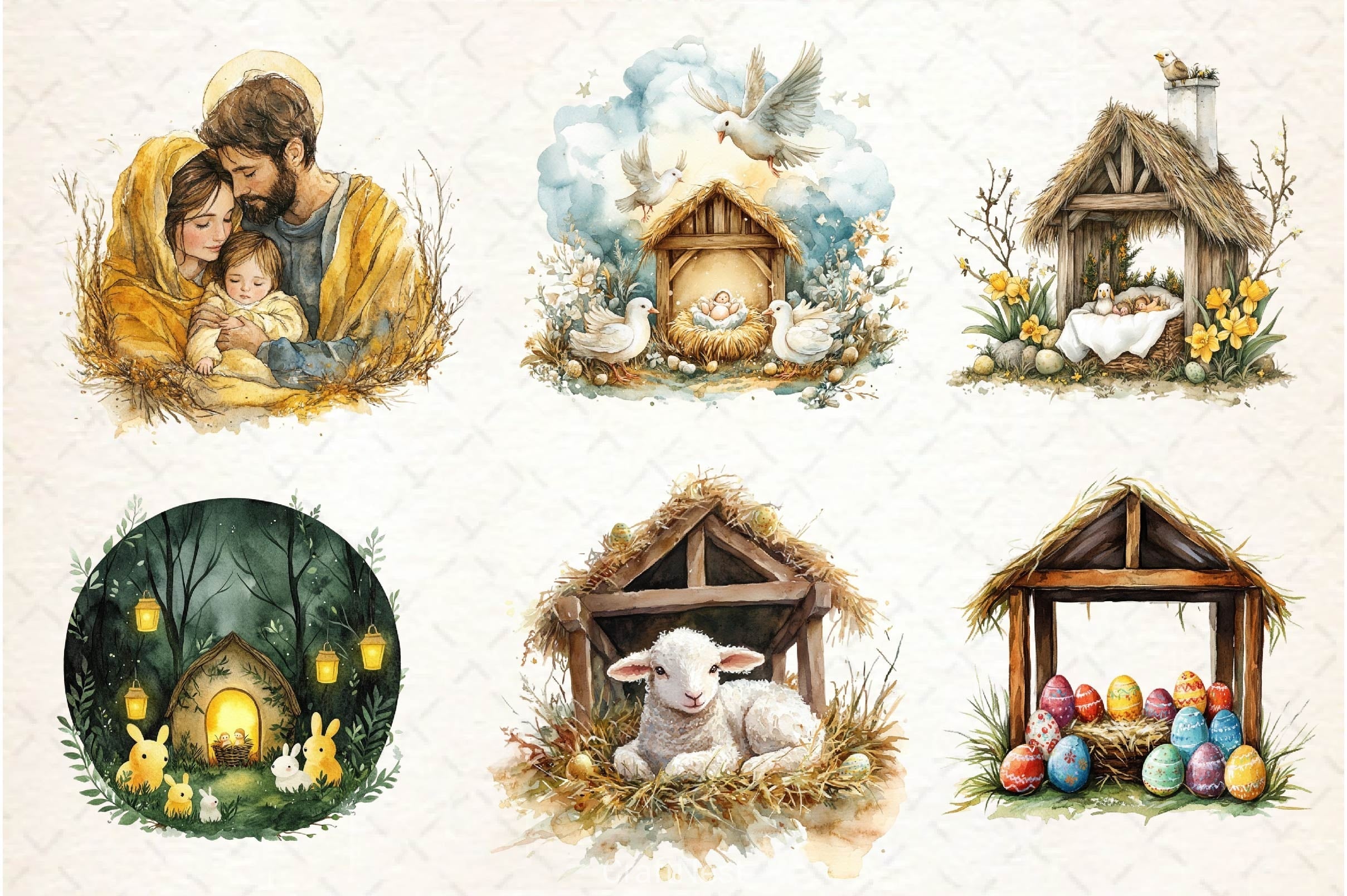 Easter Nativity Scene Clipart Bundle 2