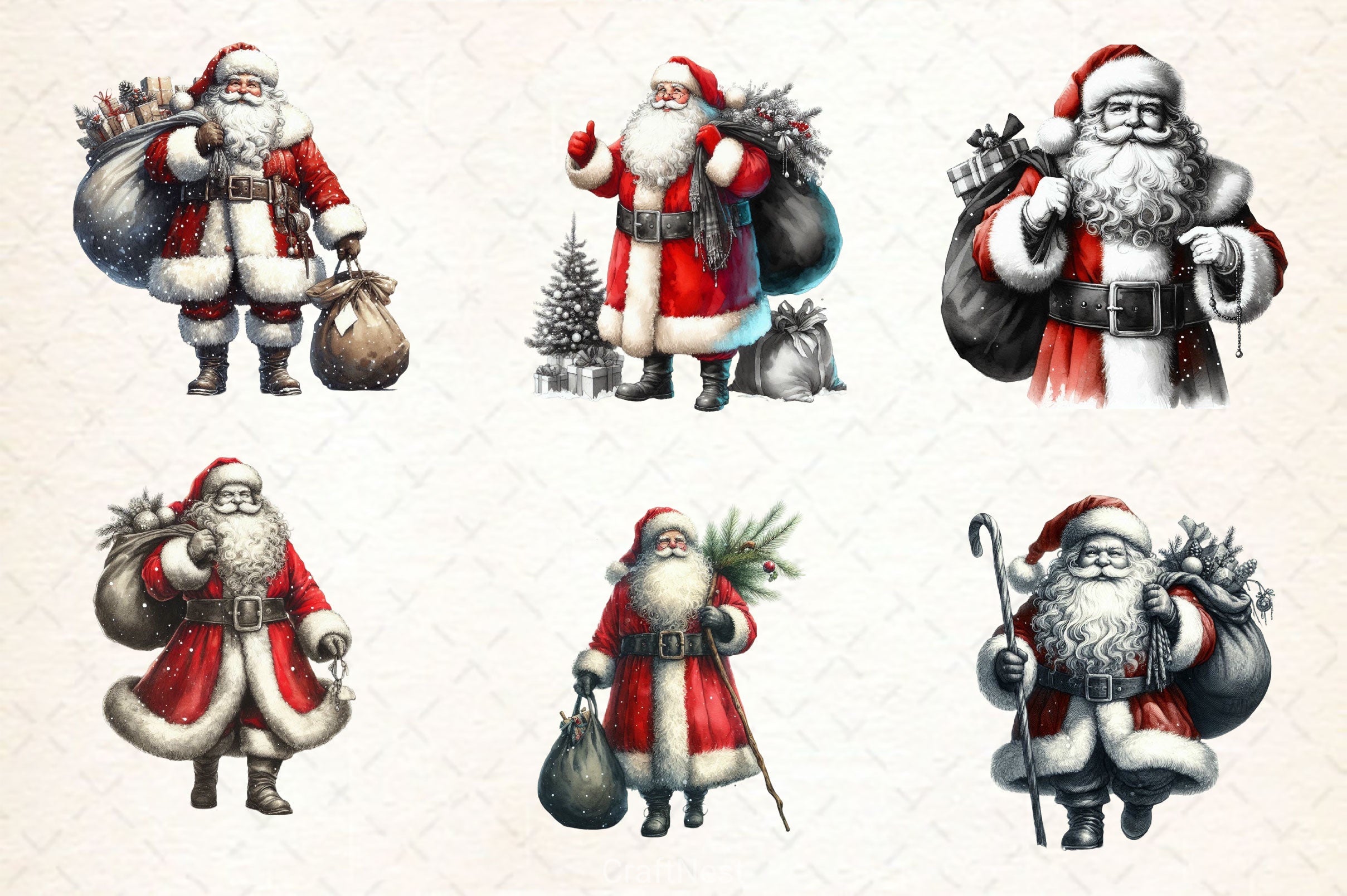 Black And White Santa Clipart Bundle 2