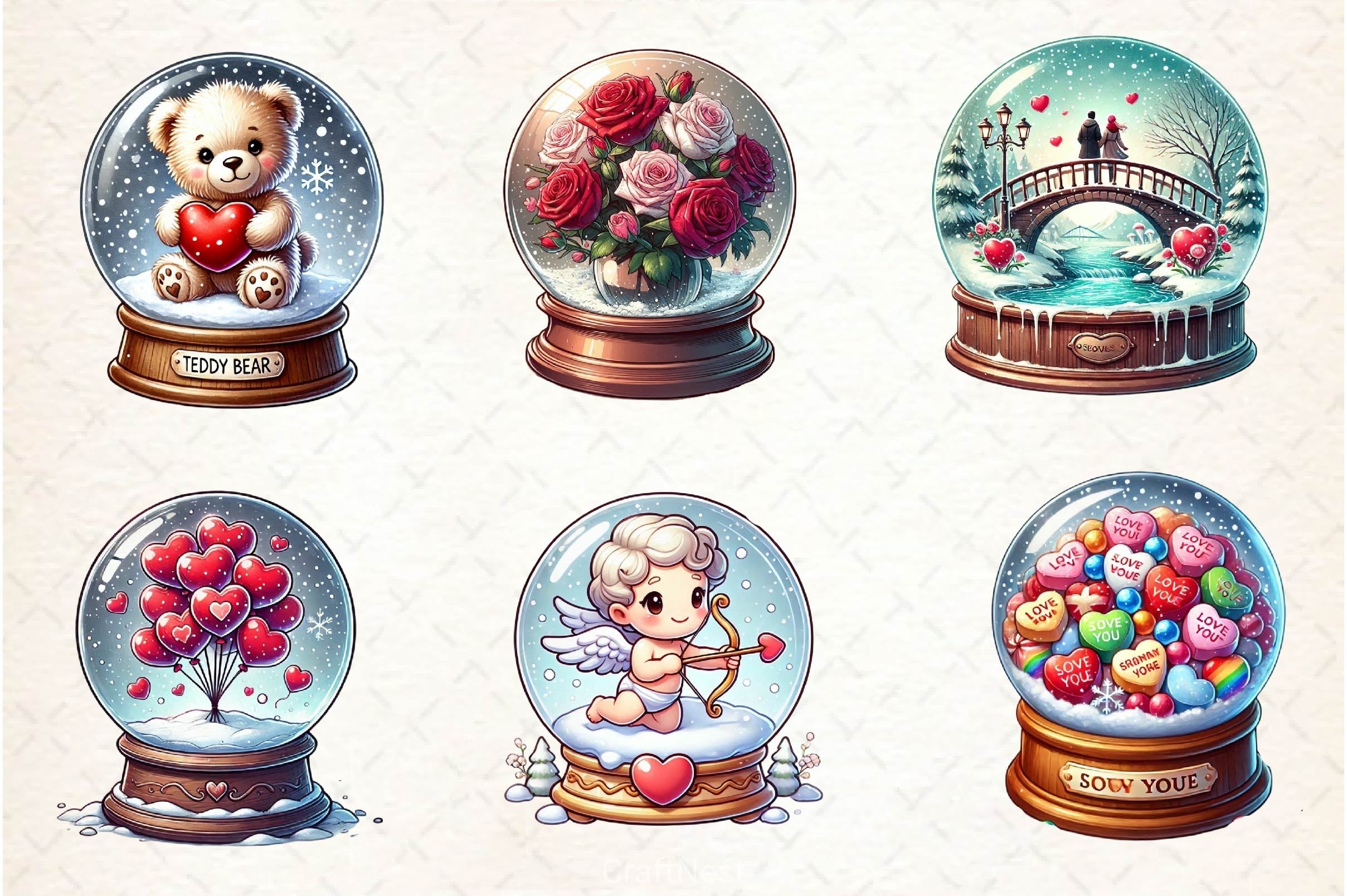 Valentines Day Snow Globe Clipart Bundle