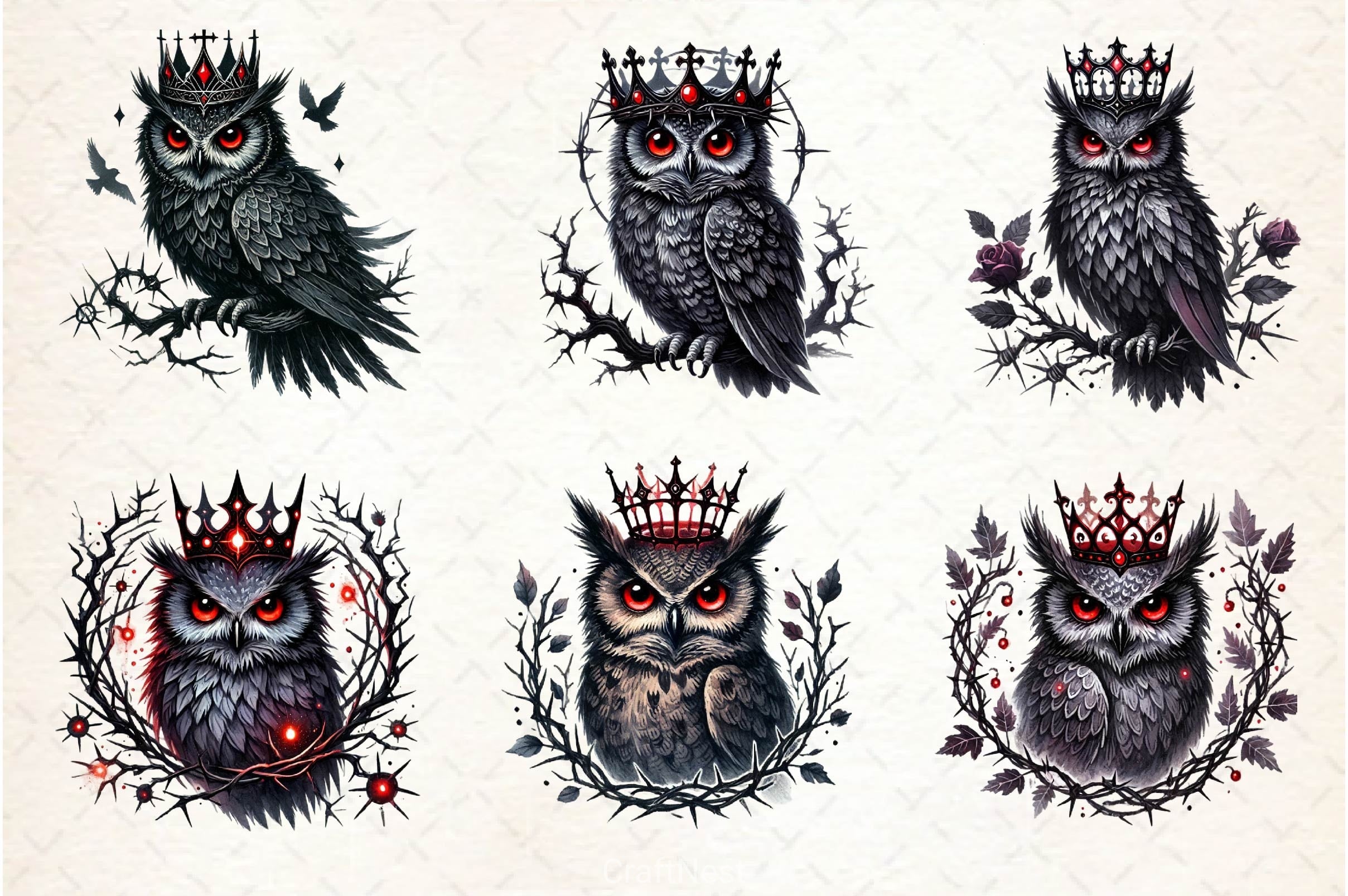 Gothic Owls Clipart Bundle 4
