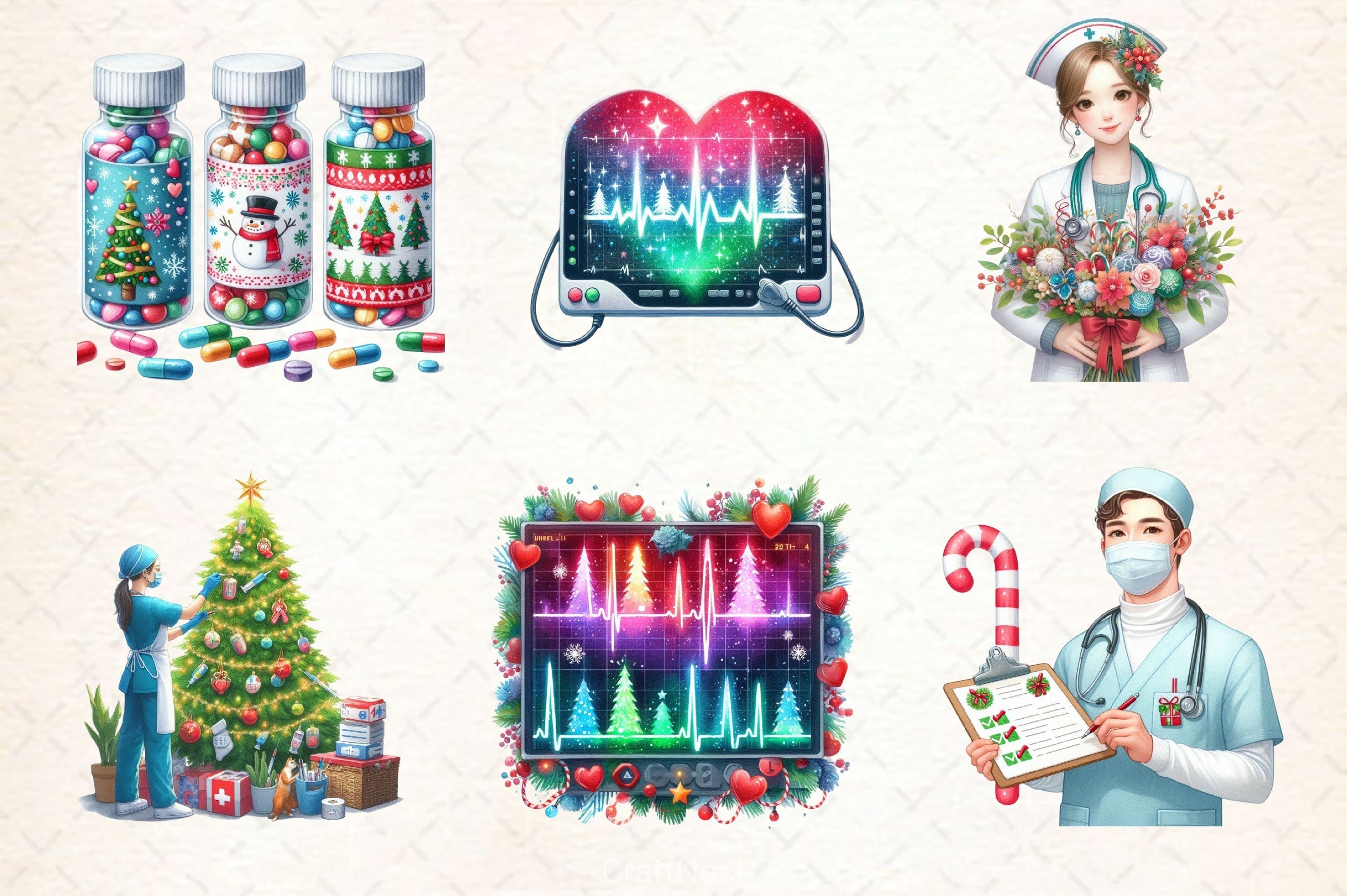 Coquette Christmas Nursing Clipart Bundle