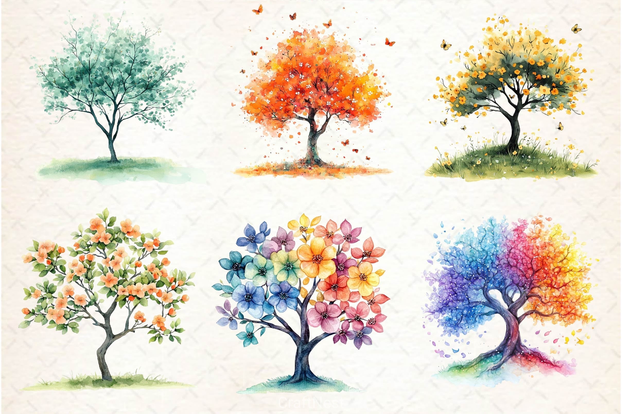 Pastel Spring Trees Clipart Bundle 4