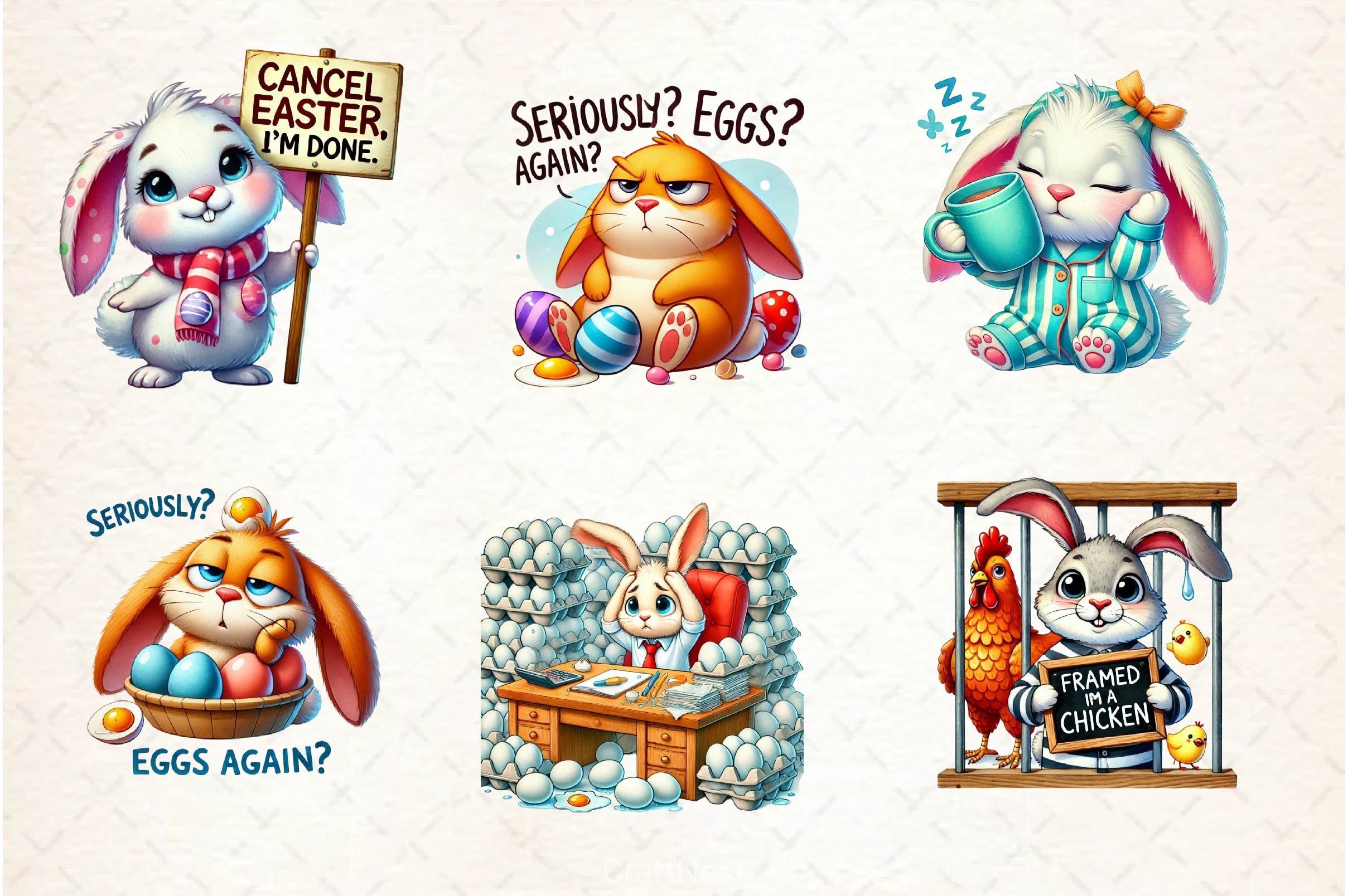 Funny Easter Bunny Clipart Bundle 3