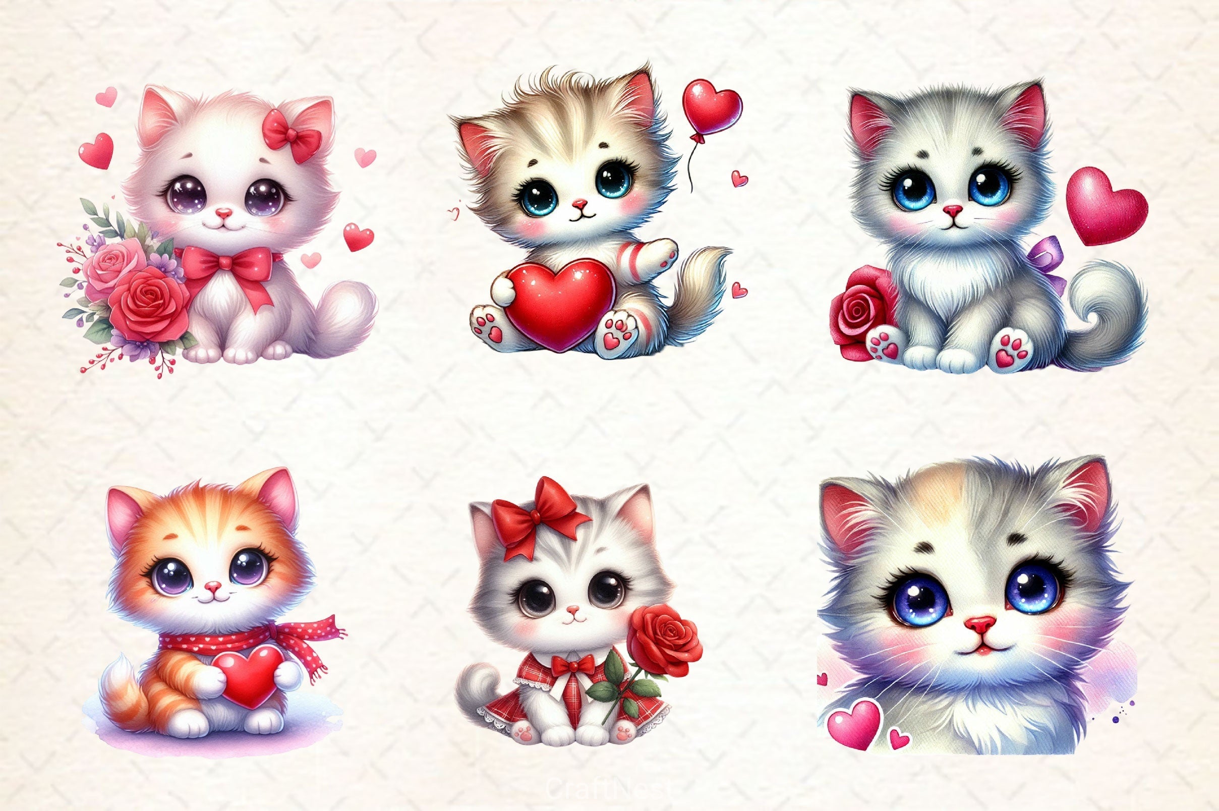 Cute Valentine Kitten Clipart Bundle 2