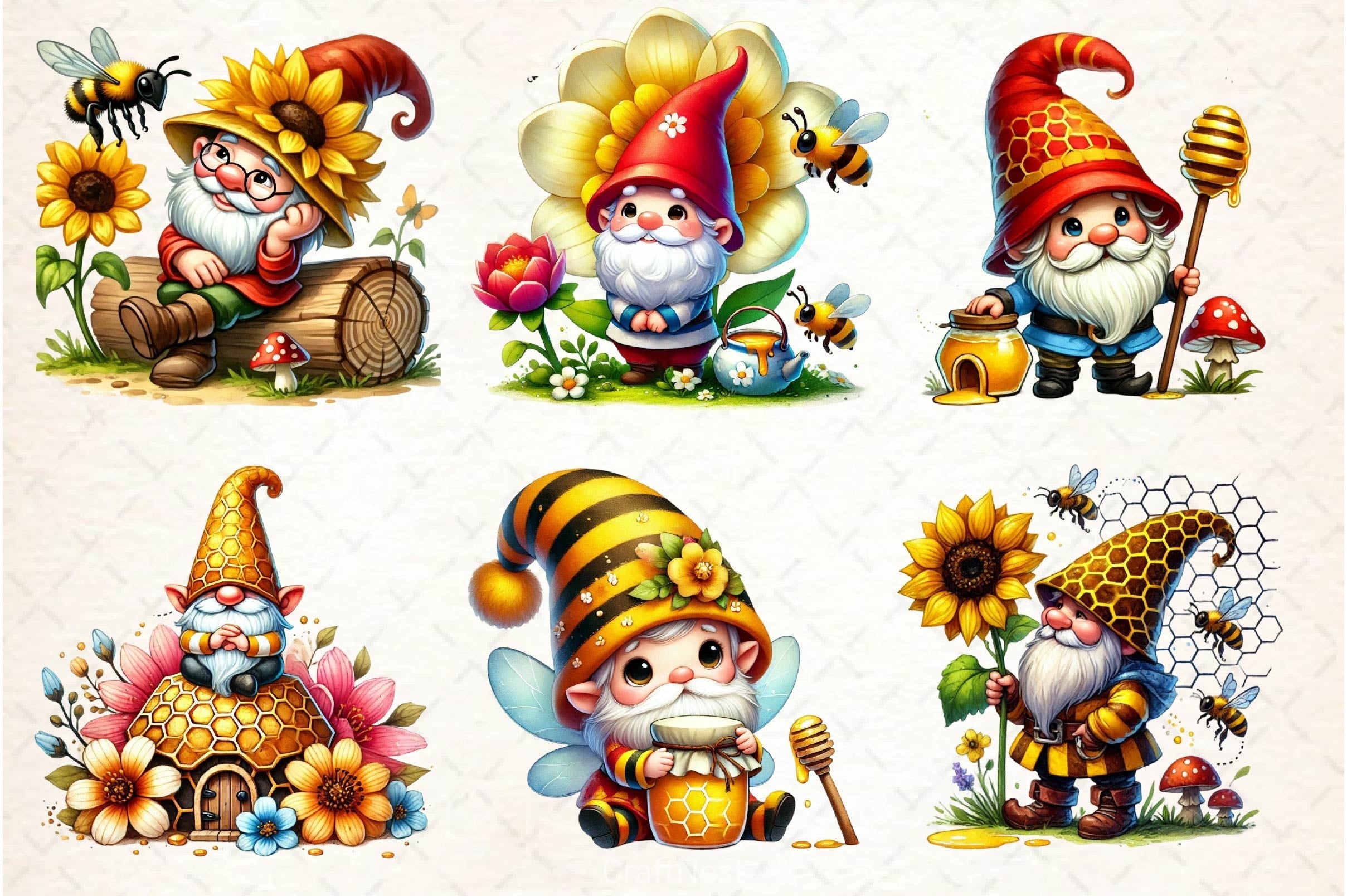 Honey Bee Gnome Clipart Bundle 5