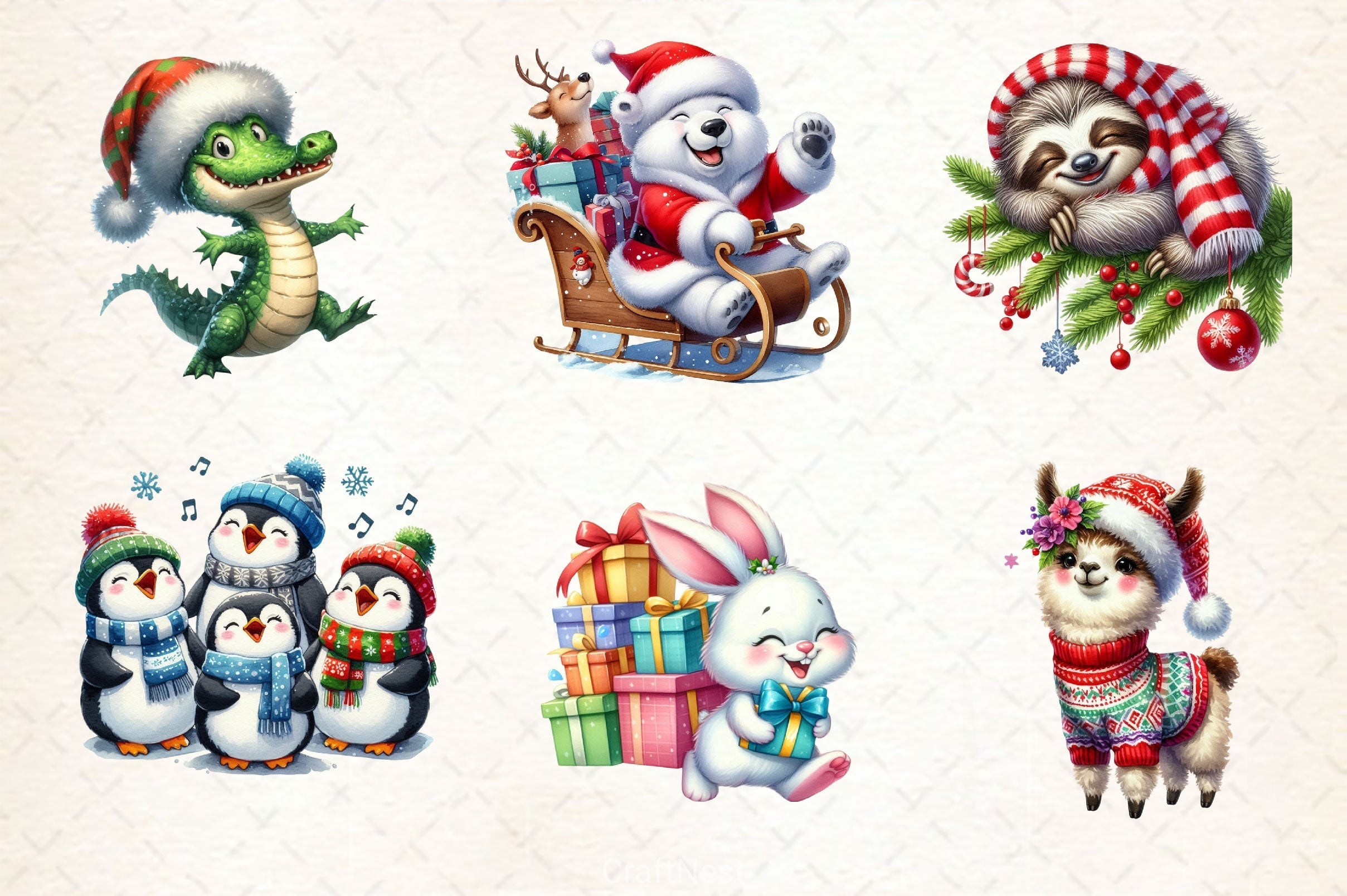 Funny Christmas Animals Clipart Bundle 4