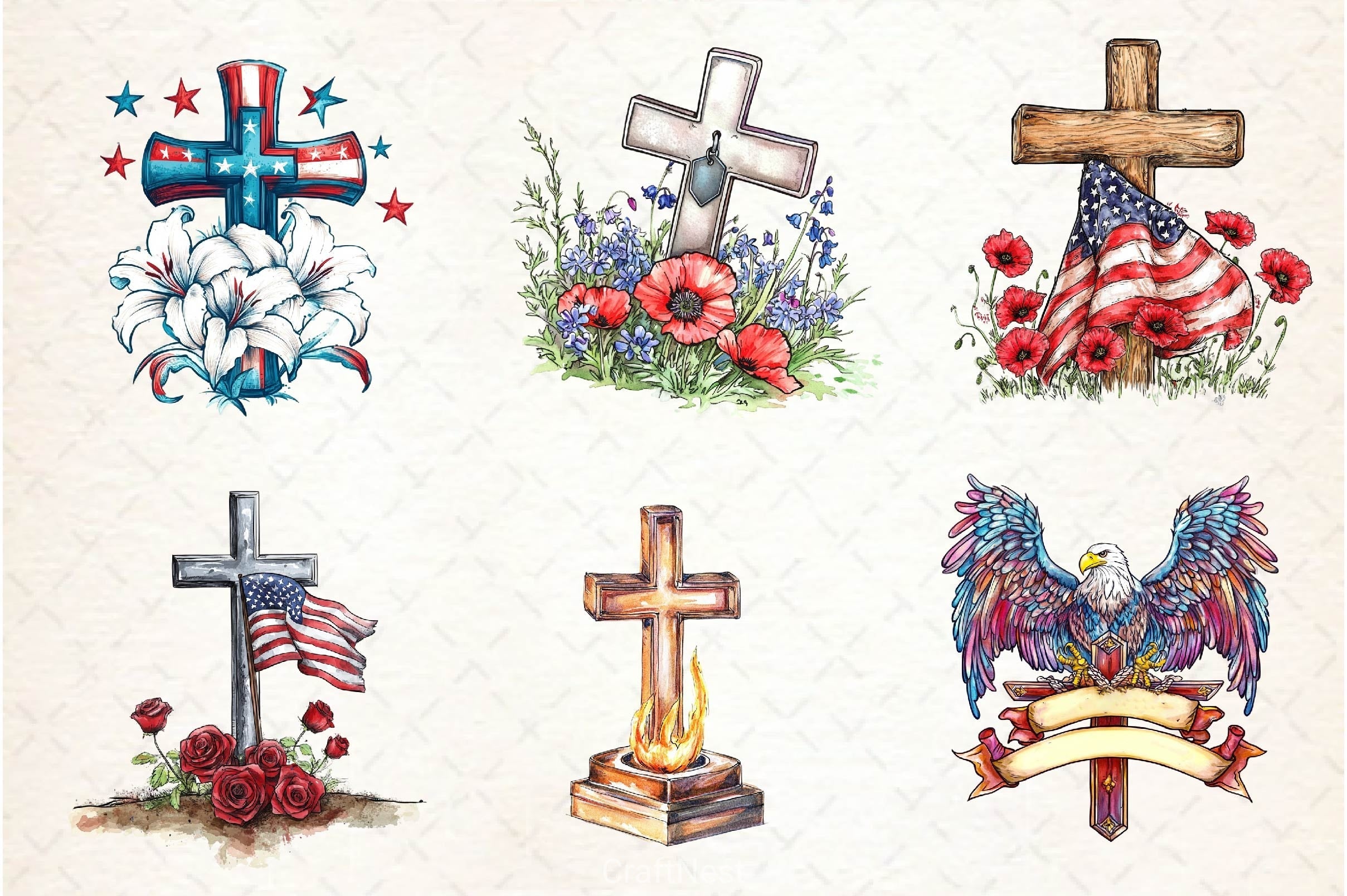 Memorial Day Cross Clipart Bundle 6
