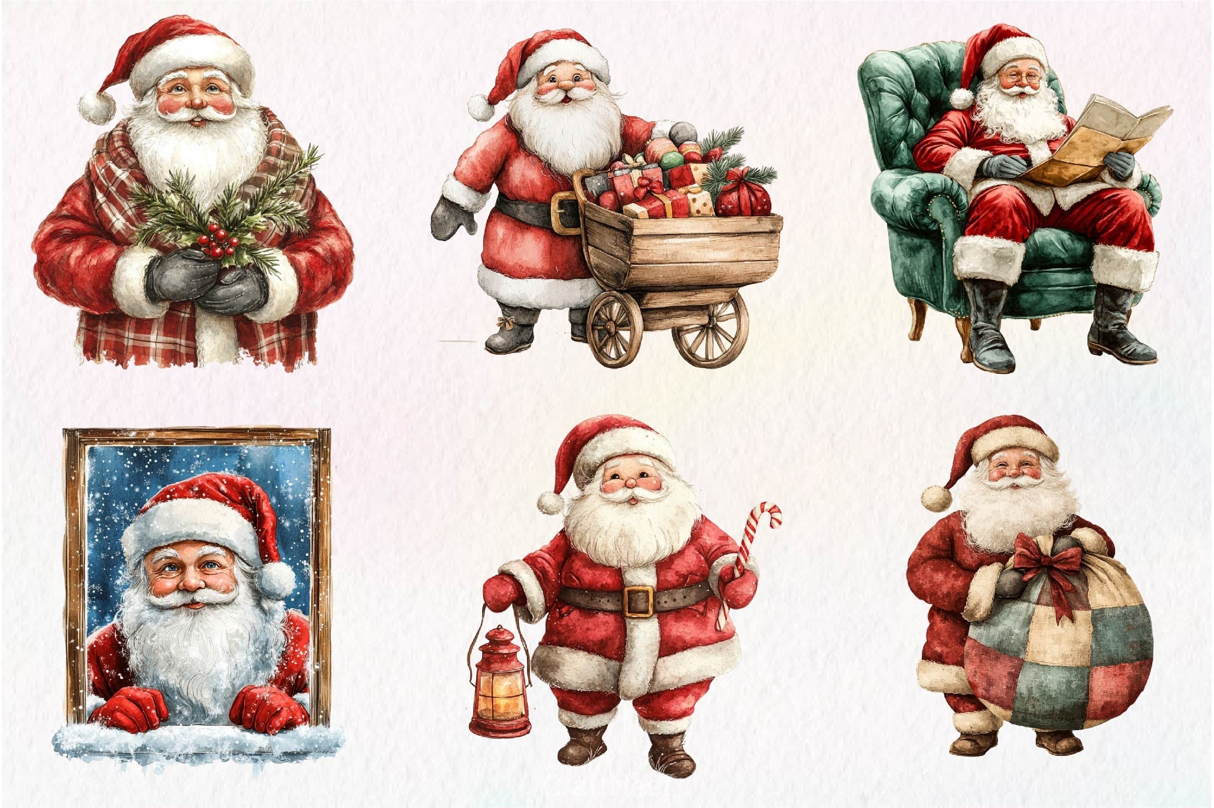 Vintage Santa Claus Clipart Bundle