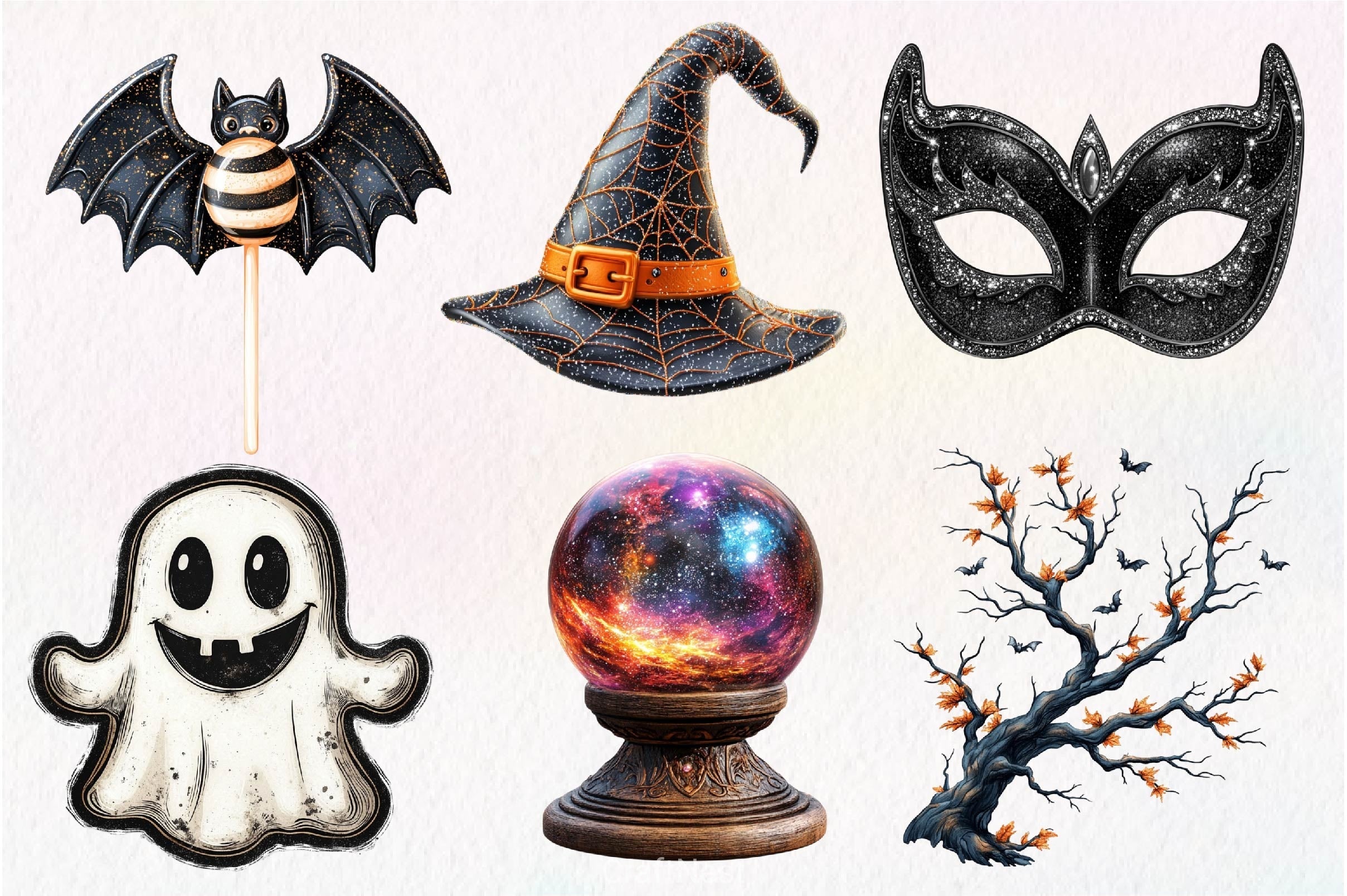 Vintage Glitter Halloween Clipart Bundle
