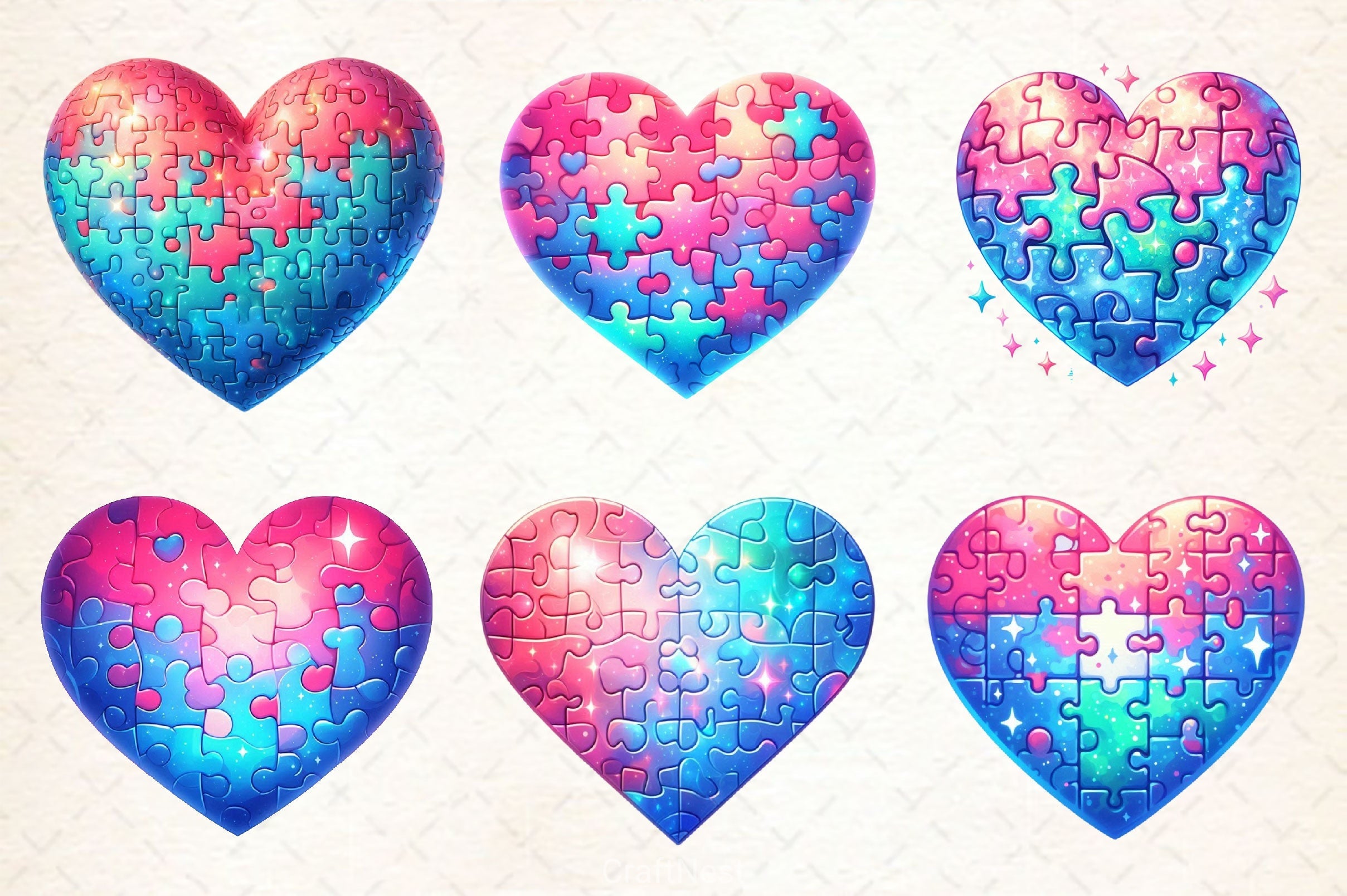 Puzzle Heart Clipart Bundle