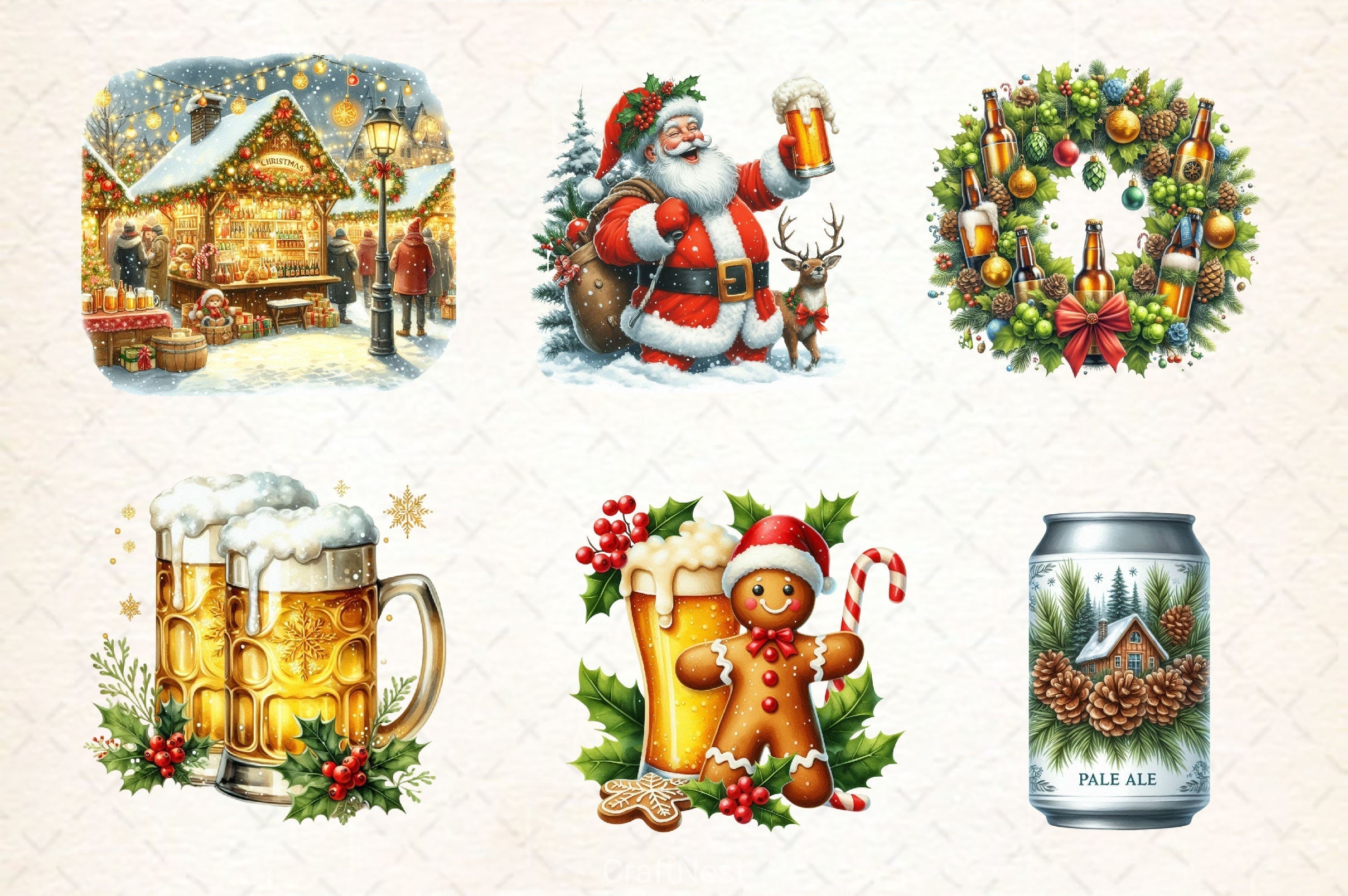 Funny Christmas Beer Bottle Clipart Bundle 3