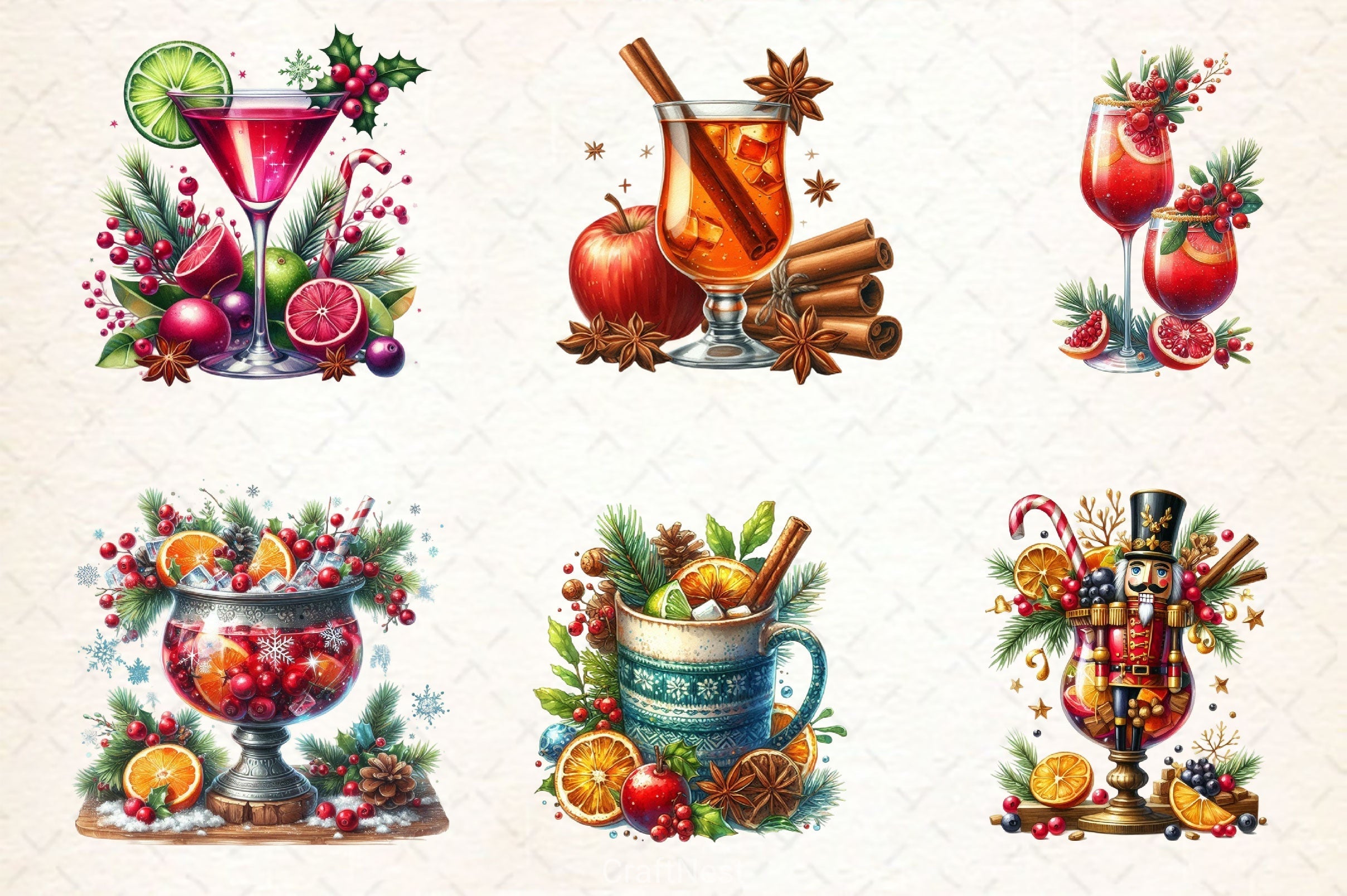 Christmas Cocktail Collection Clipart Bundle 2