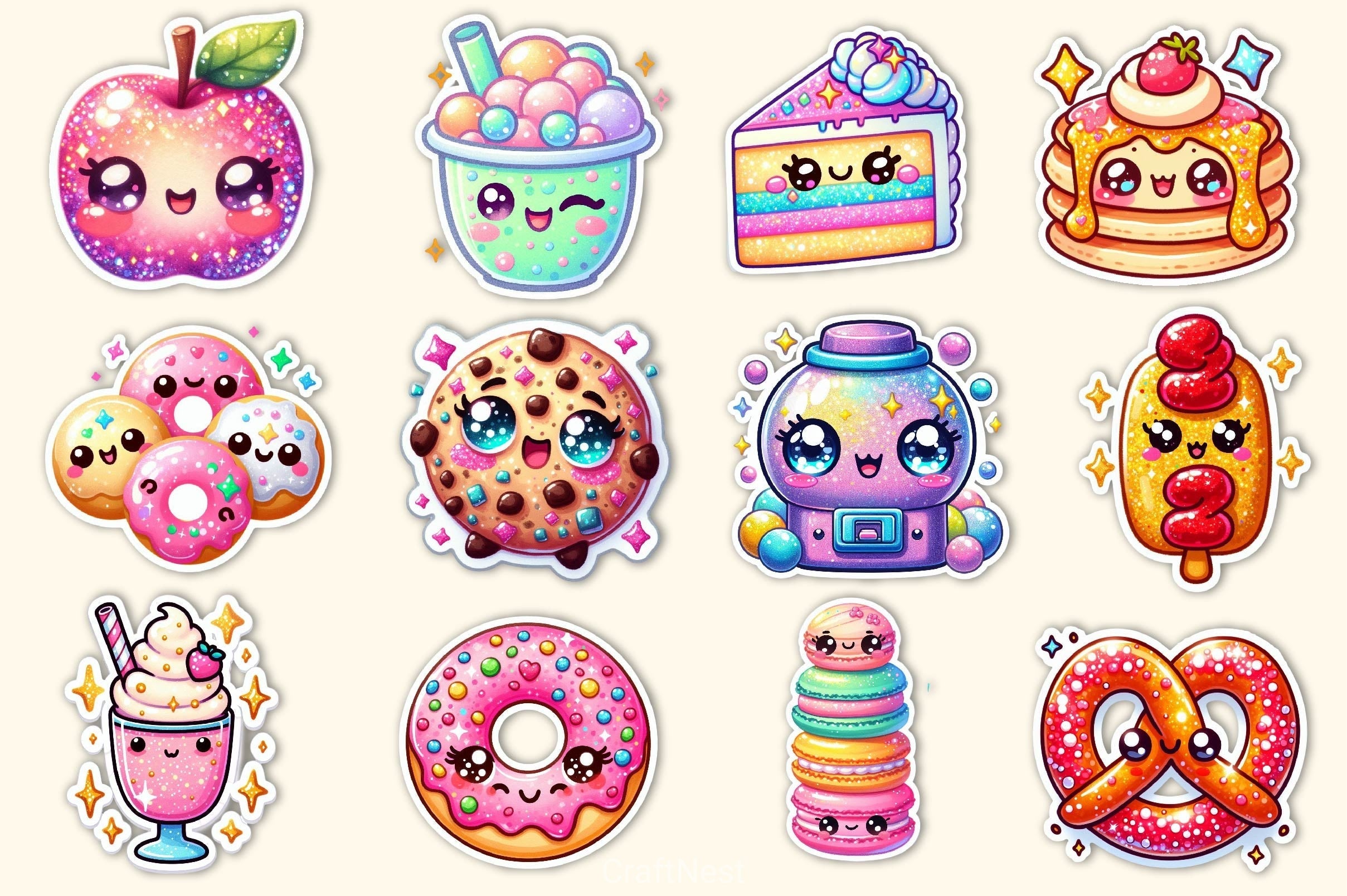 Kawaii Glitter Food Clipart Bundle