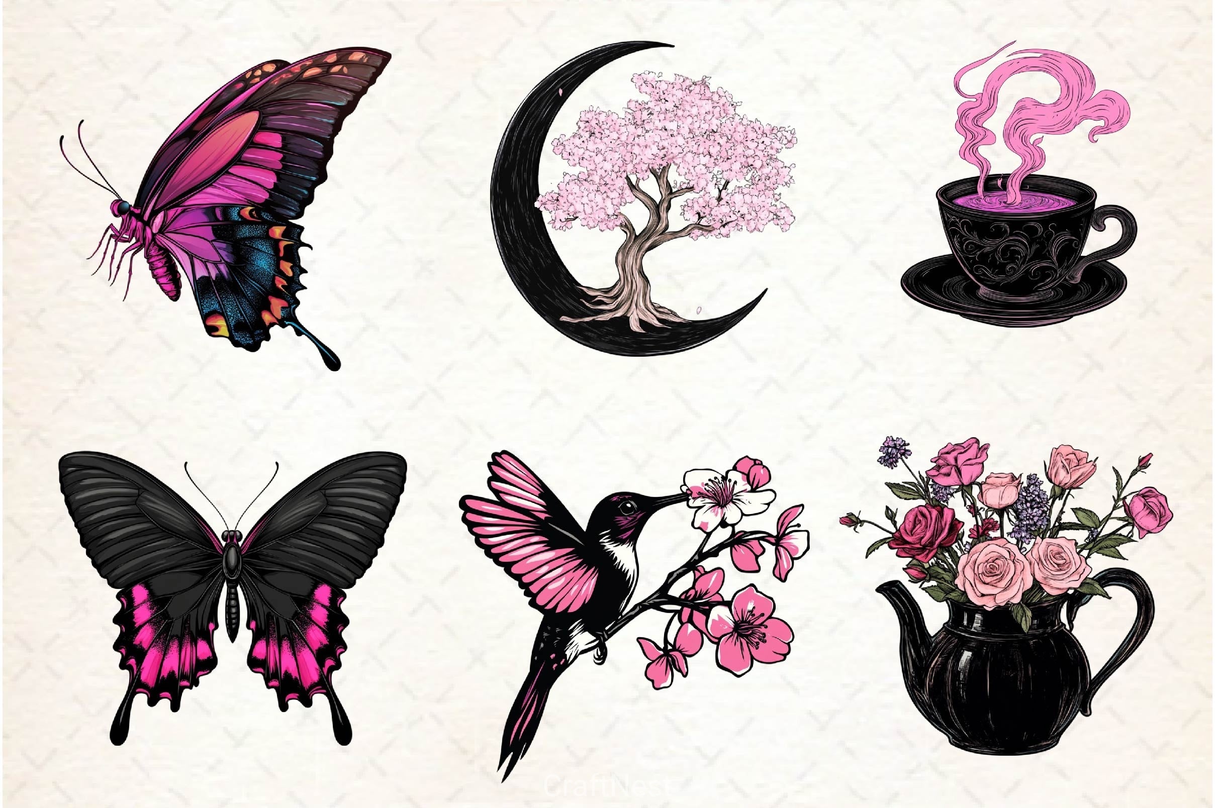 Black & Pink Spring Clipart Bundle 2
