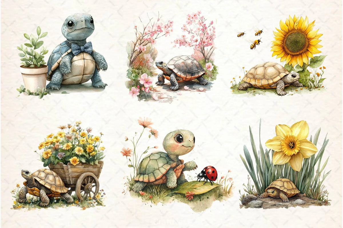 Spring Art Turtles Spring Turtles Garden Clipart Bundle