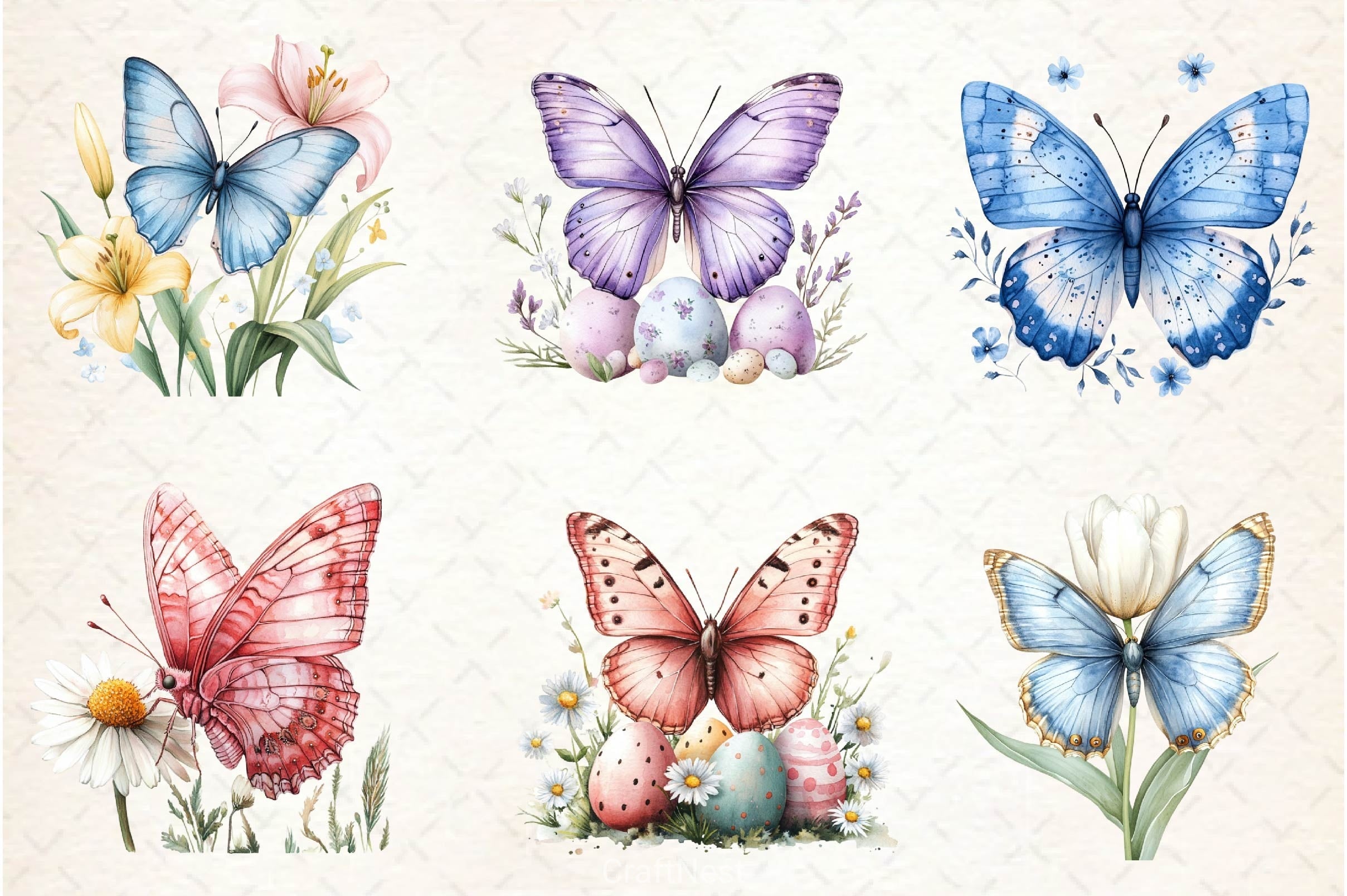 Pastel Easter Butterflies Clipart Bundle