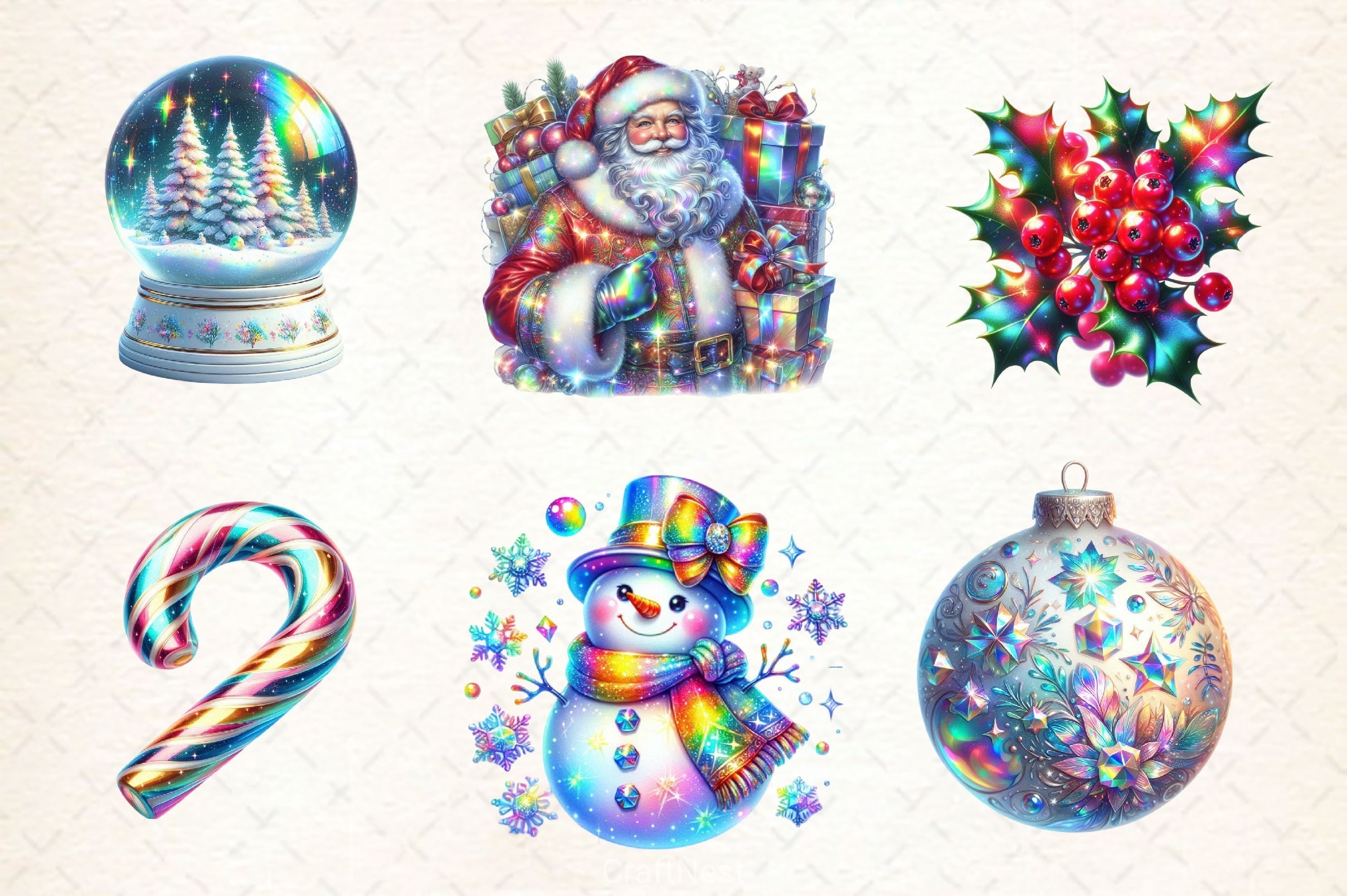 Holographic Christmas Clipart Bundle 5