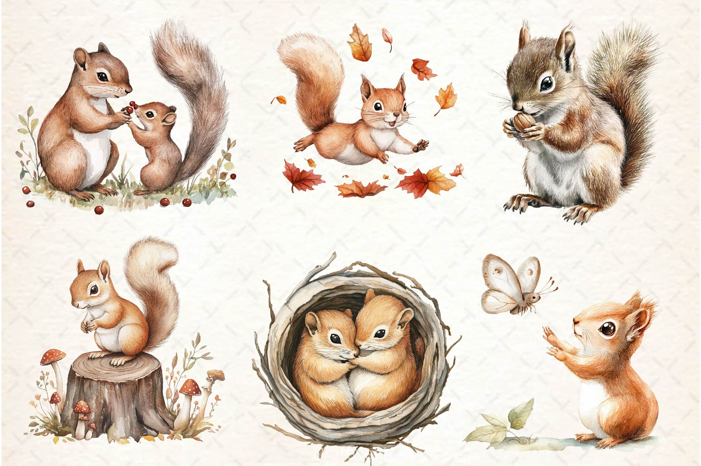 Squirrel Baby Clipart Bundle 2