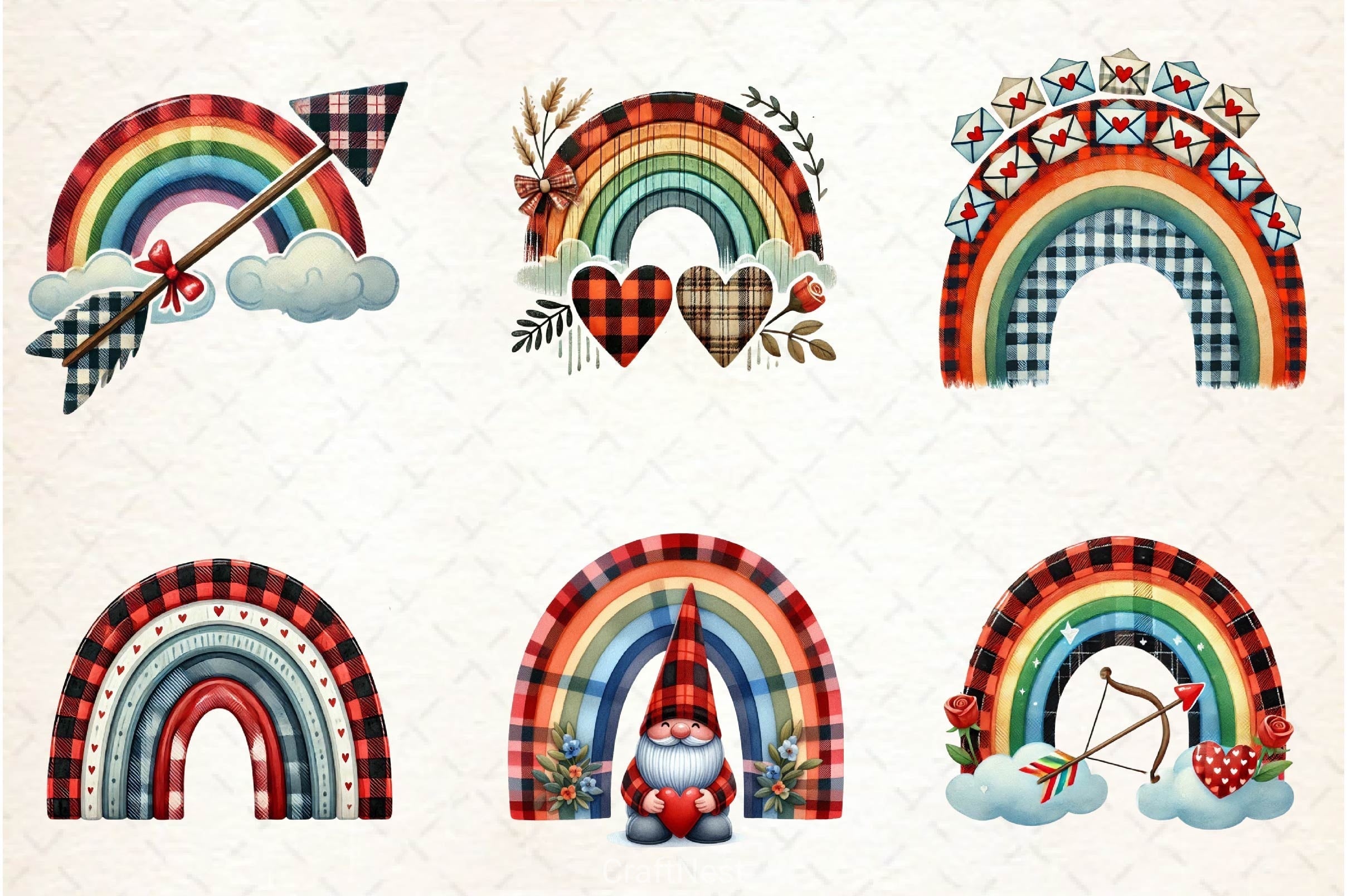 Buffalo Plaid Valentine's Rainbow Clipart Bundle
