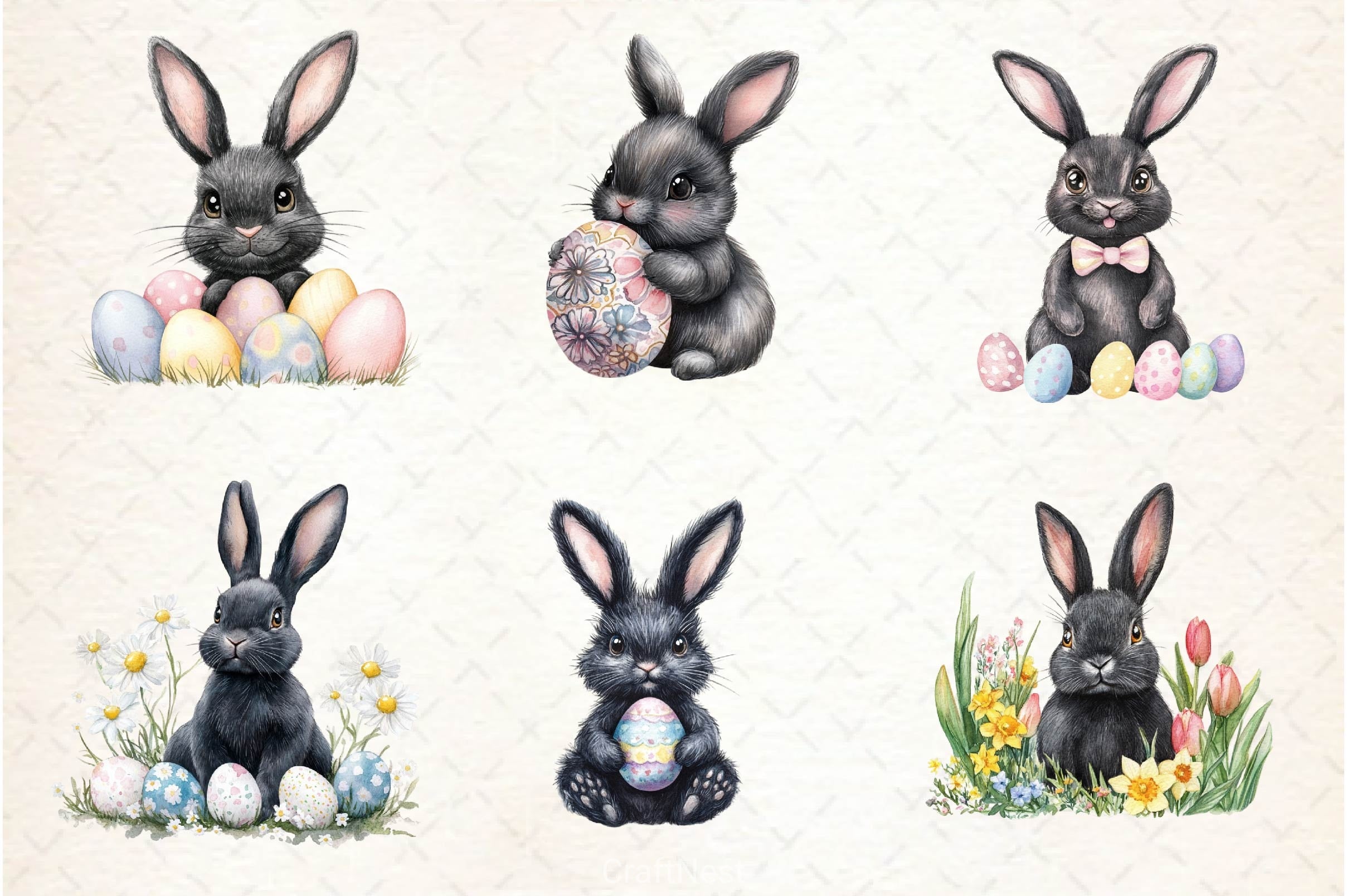 Cute Black Easter Bunny Clipart Bundle 2