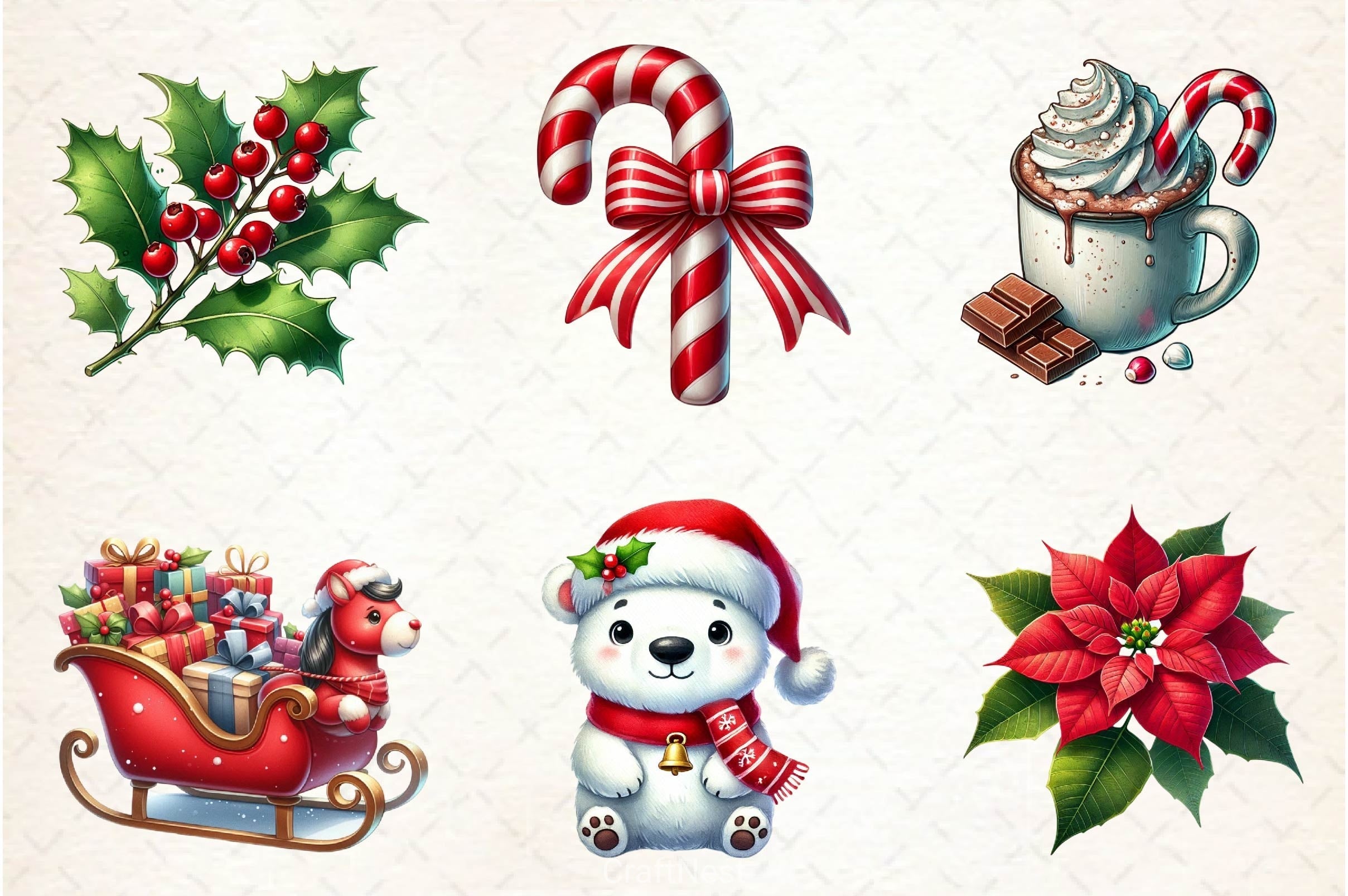 Hand Drawn Cartoon Christmas Clipart Bundle 2