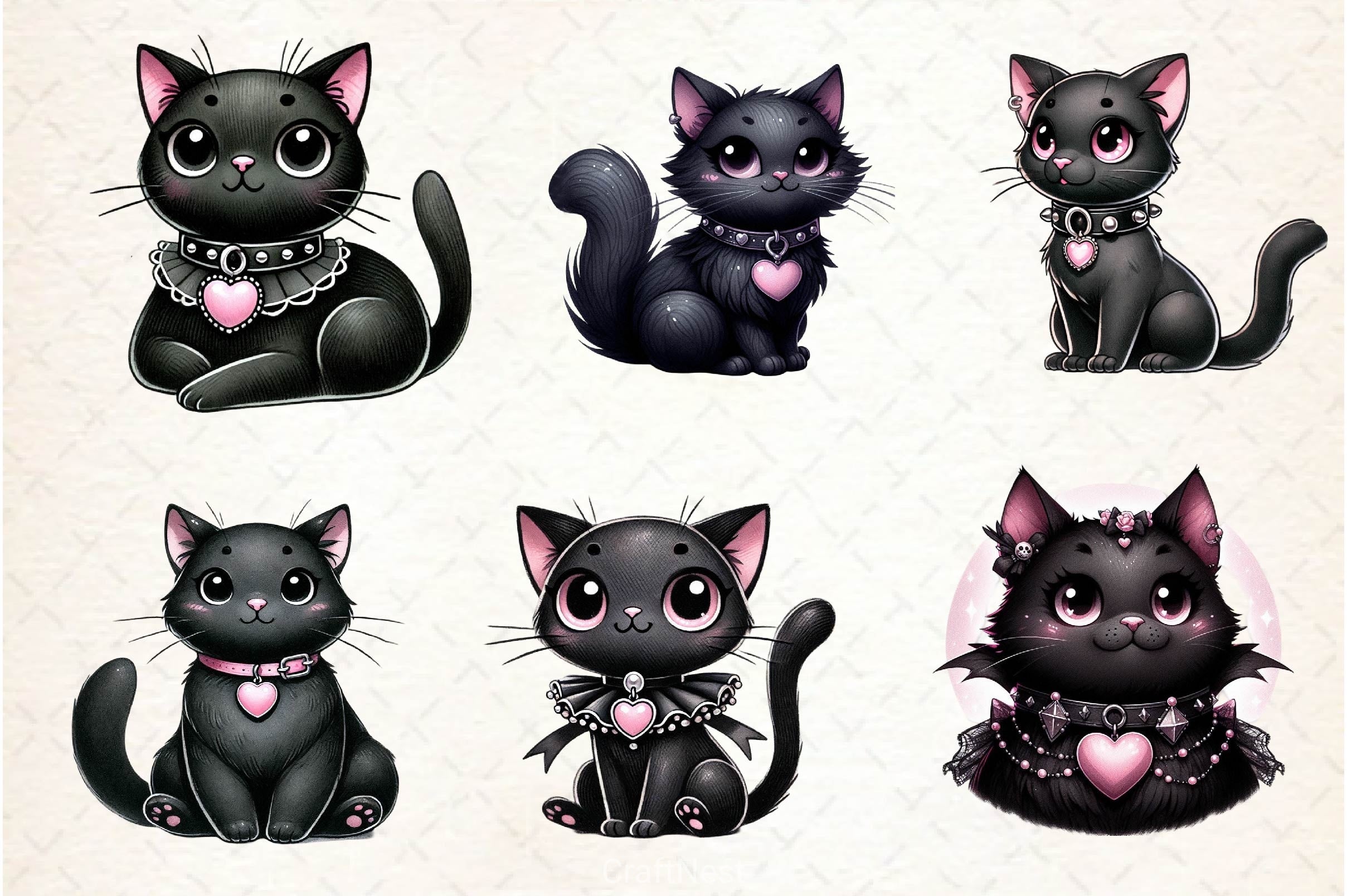 Gothic Black Cat Clipart Bundle