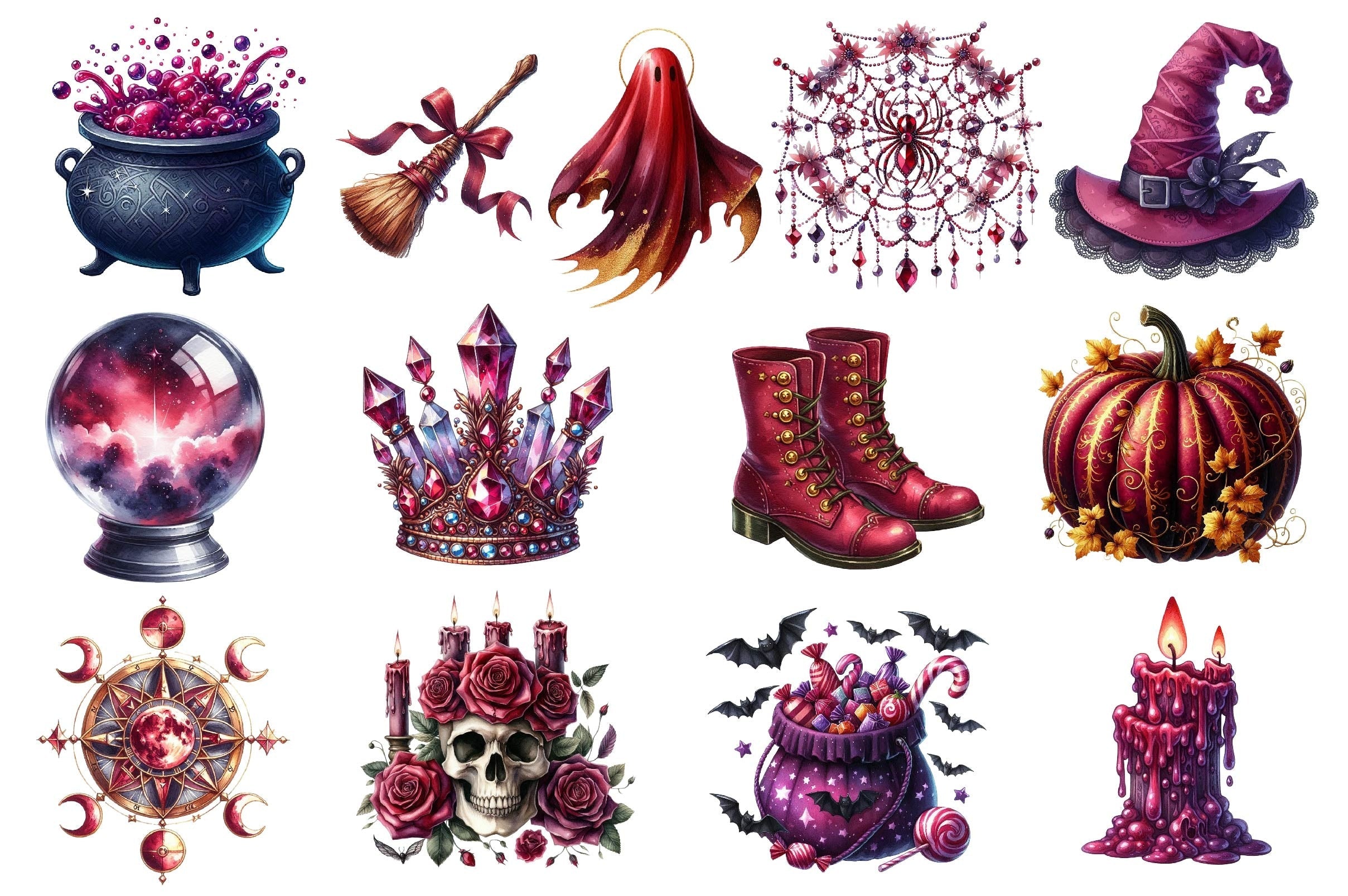 Burgundy & Halloween Clipart Bundle 89