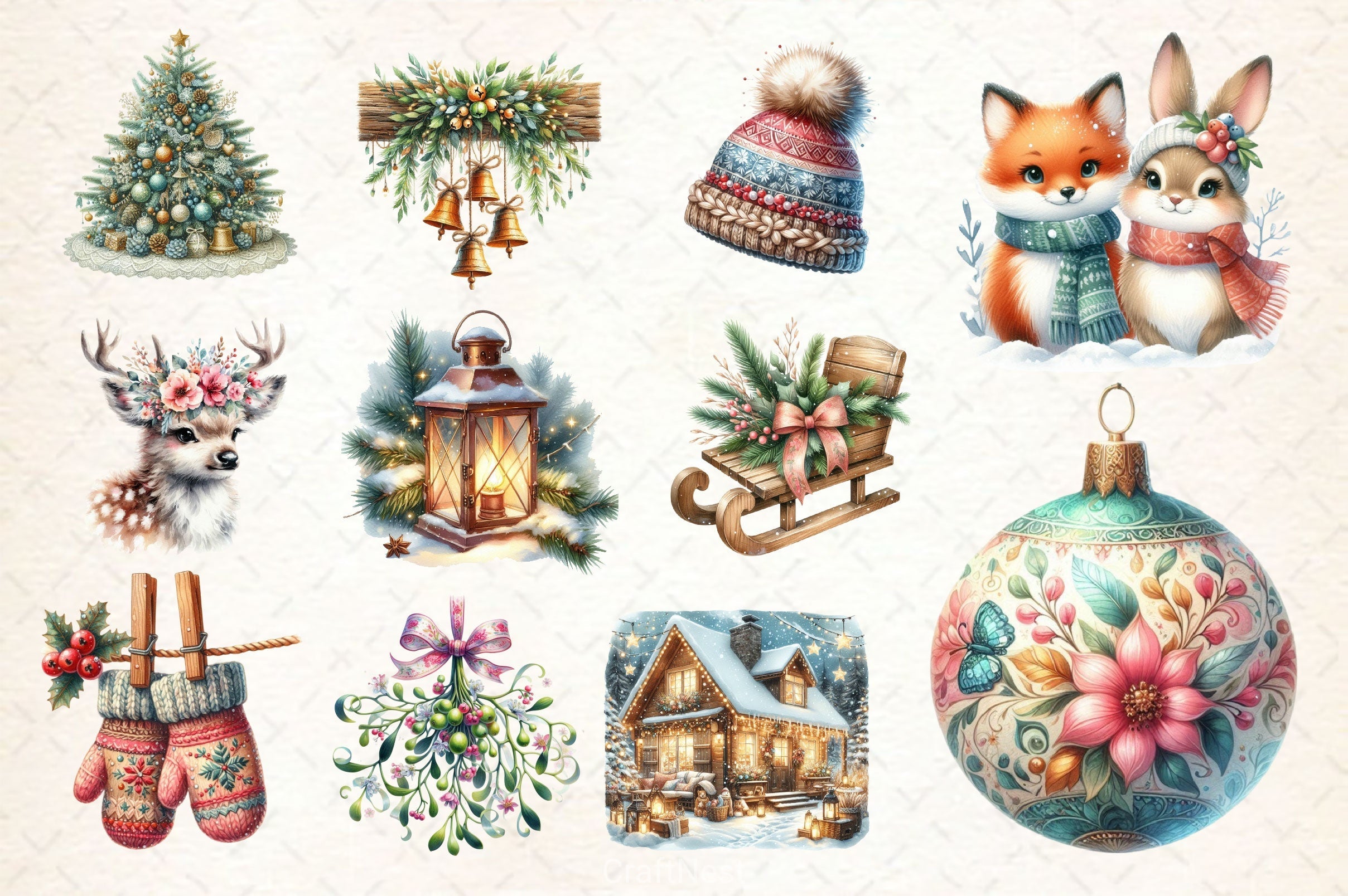 Coquette Rustic Christmas Clipart Bundle