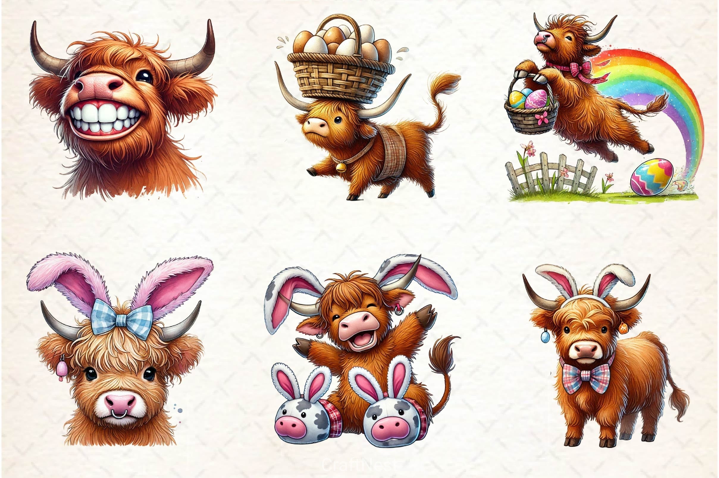 Easter Highland Cow Clipart Bundle 4
