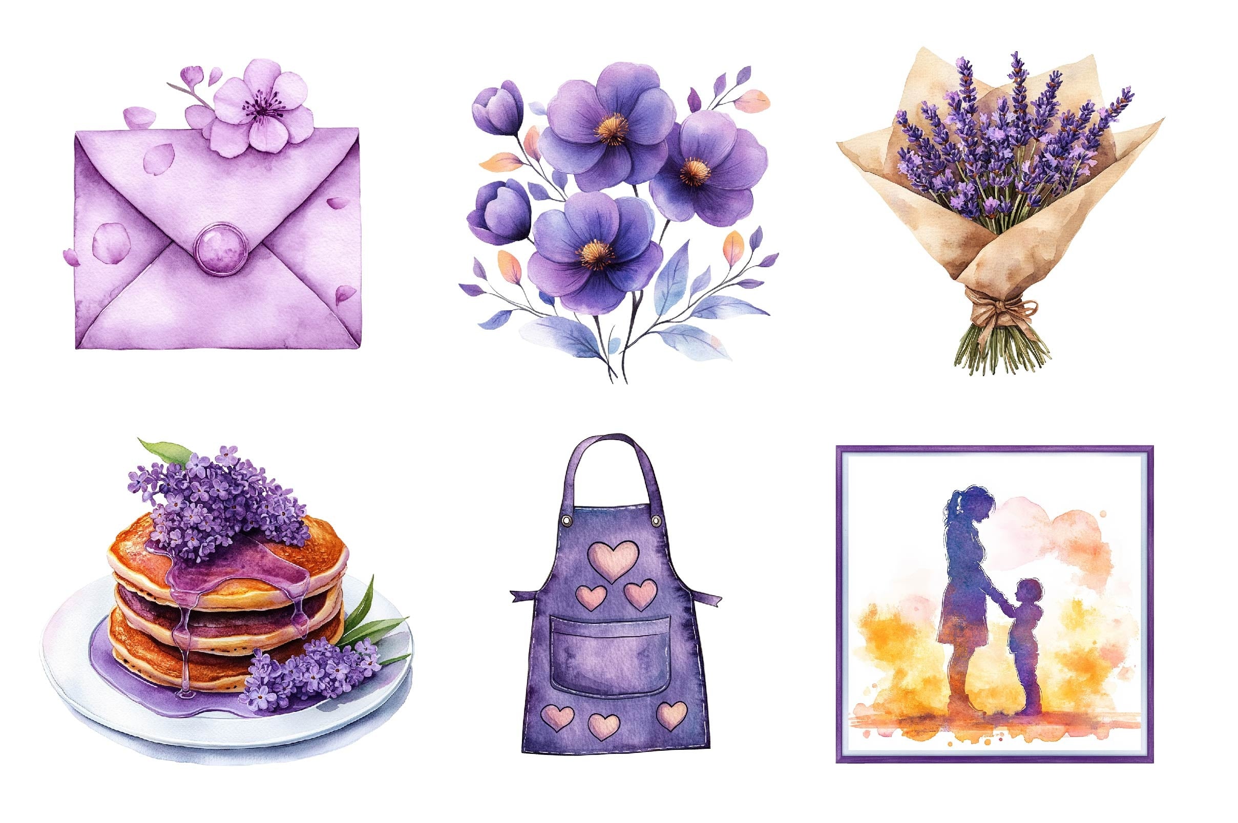 Purple Mother's Day Clipart Bundle