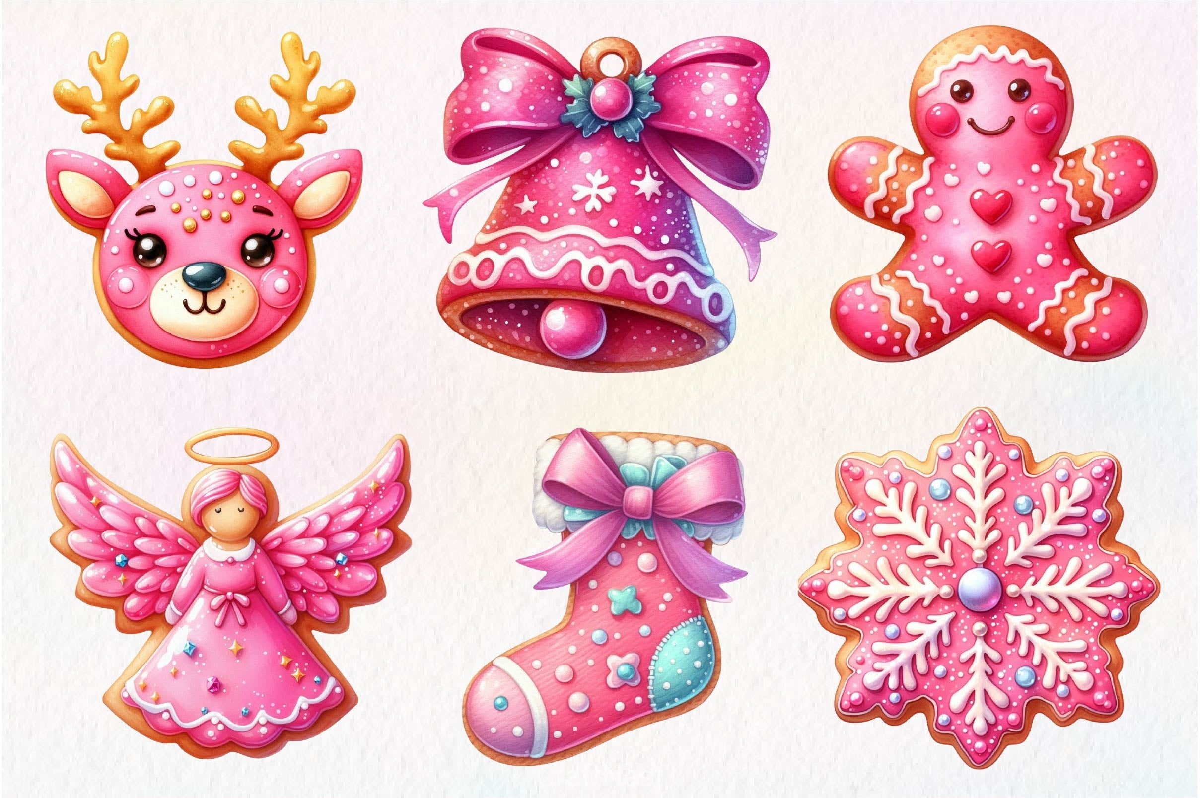 Pink Christmas Cookie Clipart Bundle
