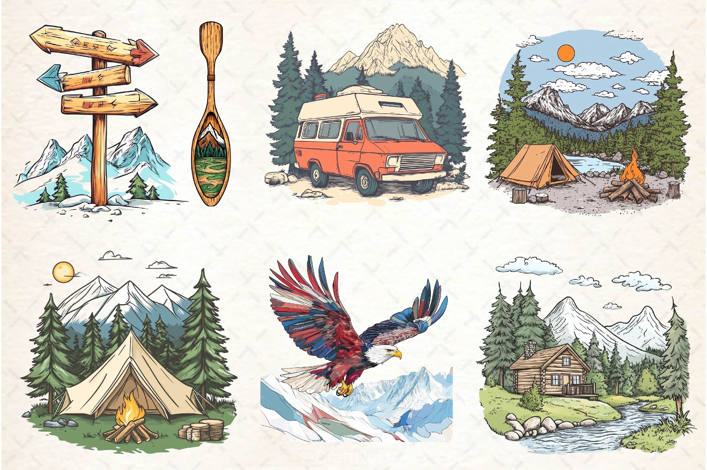 Vintage Mountain Adventure Clipart Bundle 2