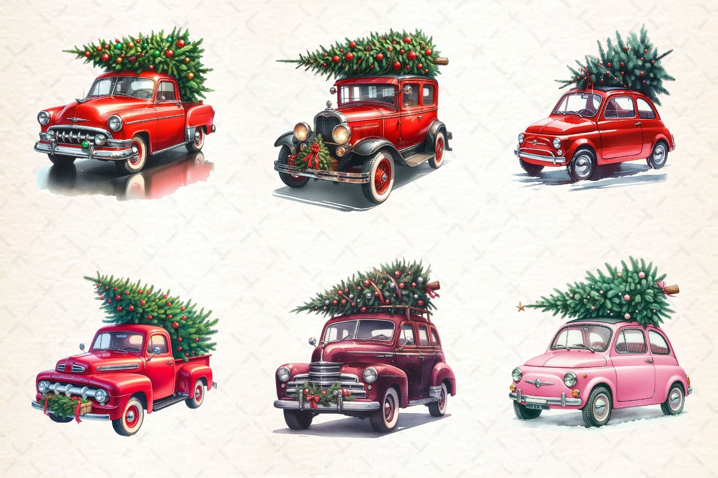 Christmas Car With Tree Clipart Bundle