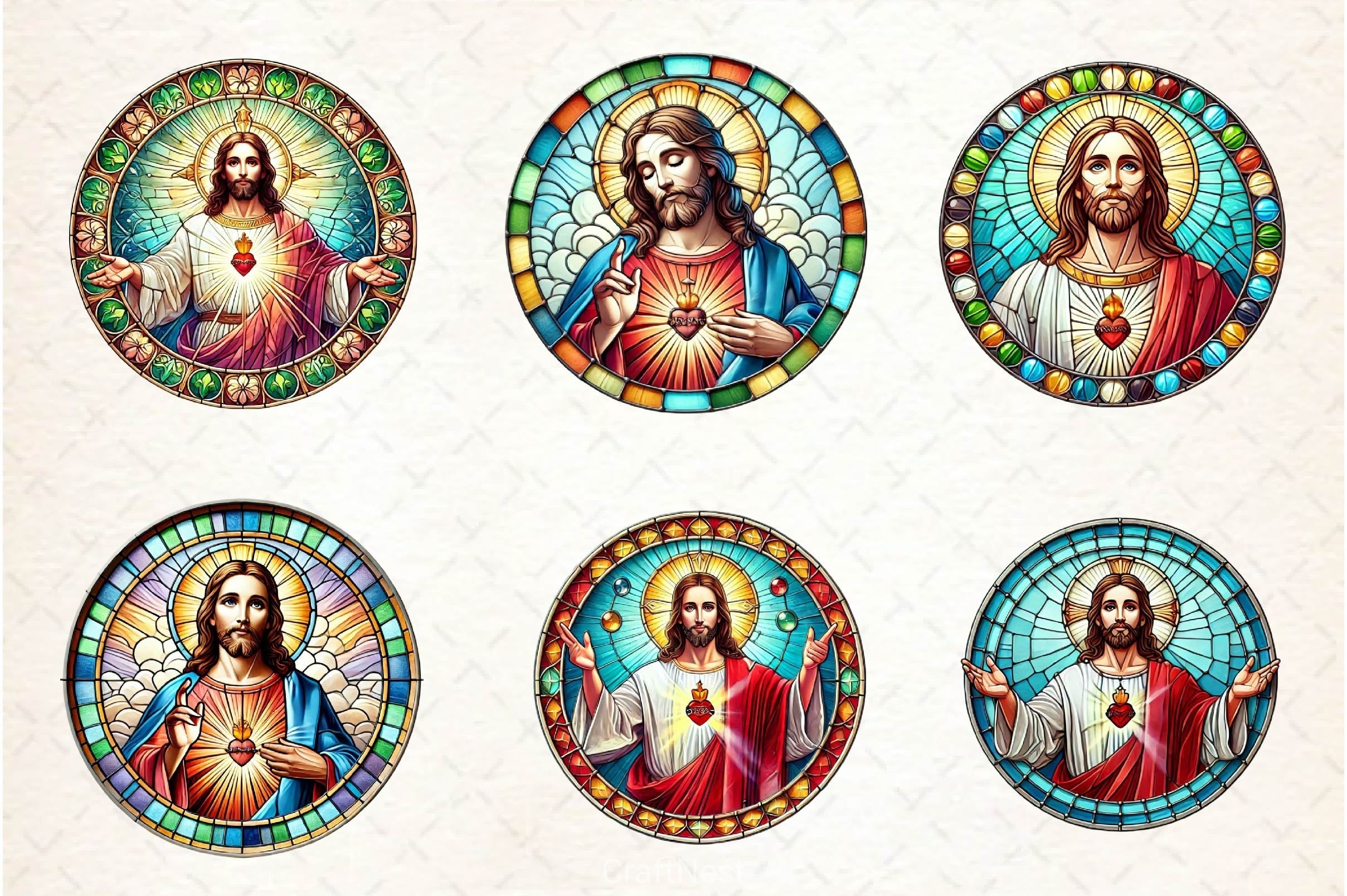 Stained Glass Jesus Clipart Bundle