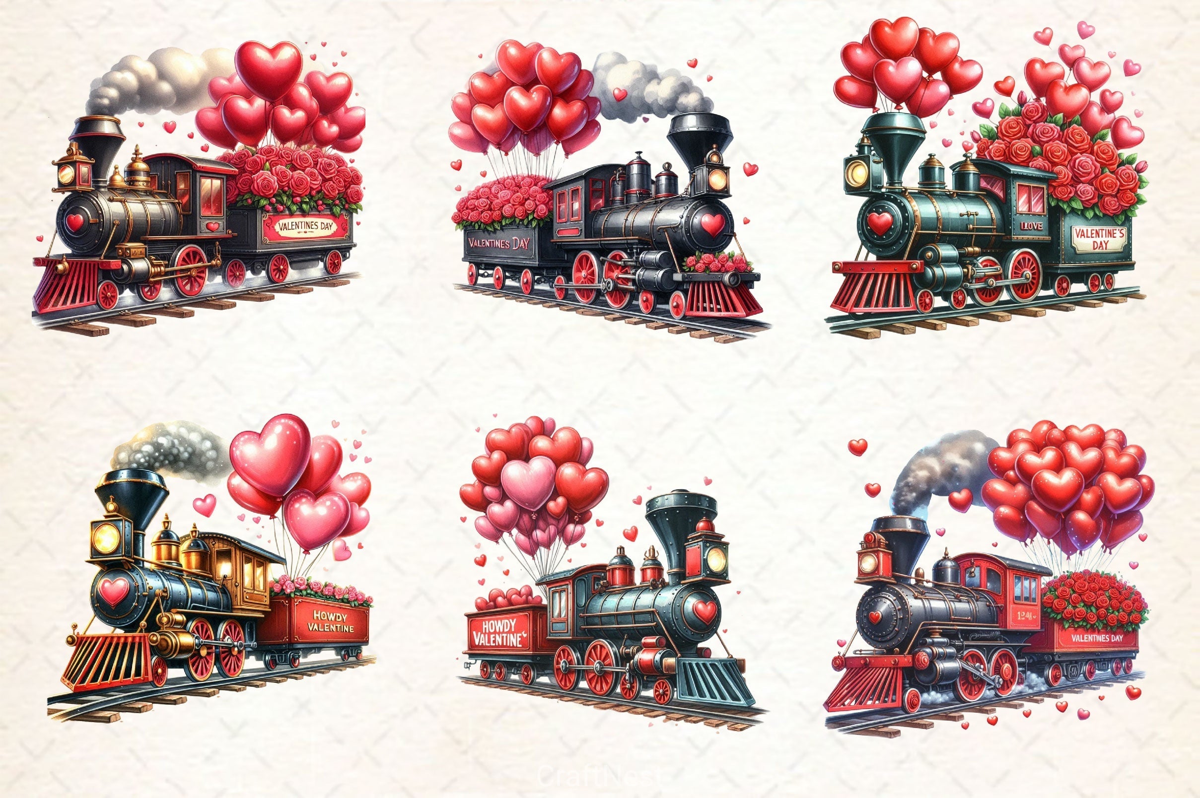 Valentine's Train Clipart Bundle 3