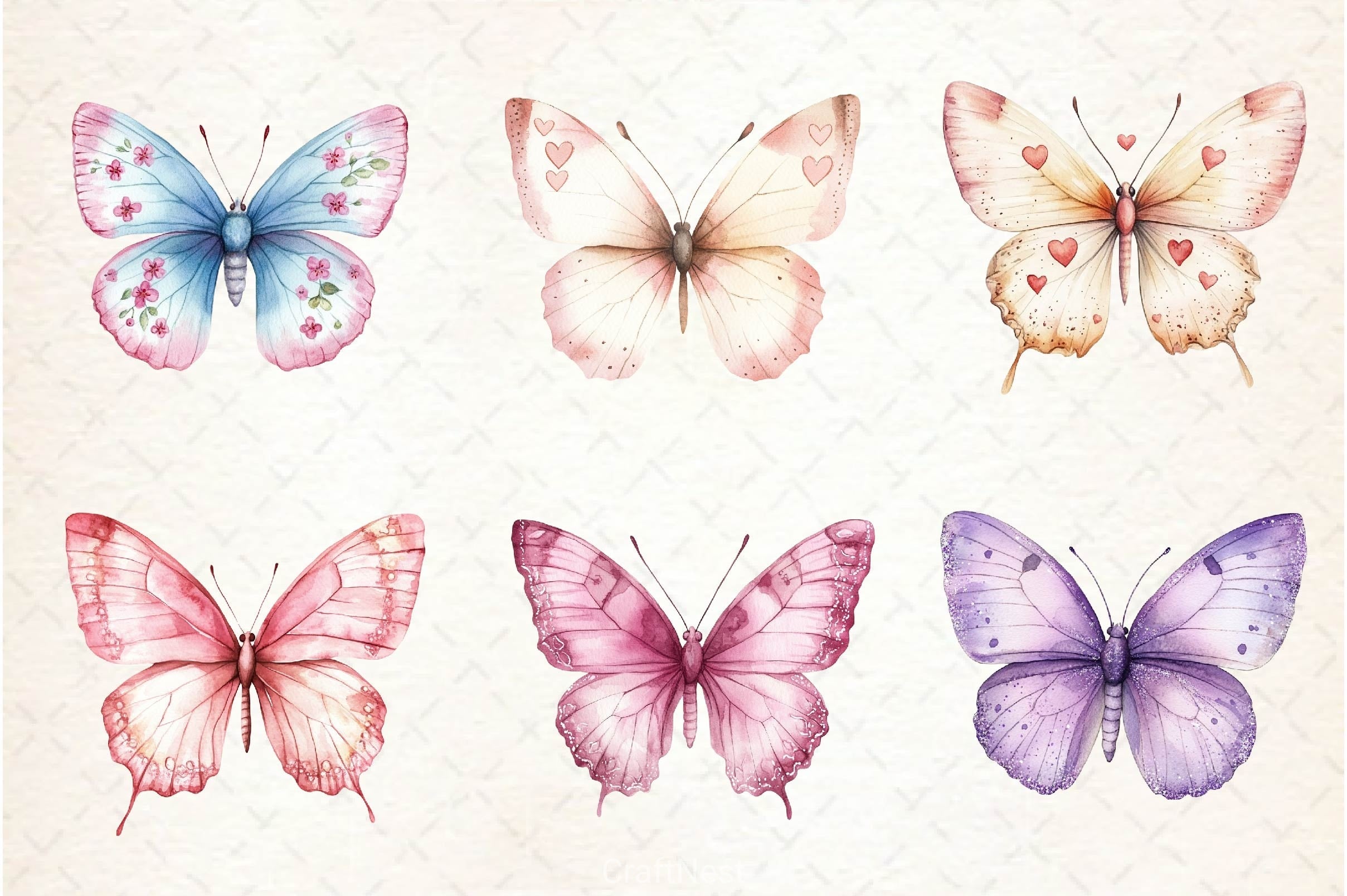 Soft Girly Butterfly Clipart Bundle