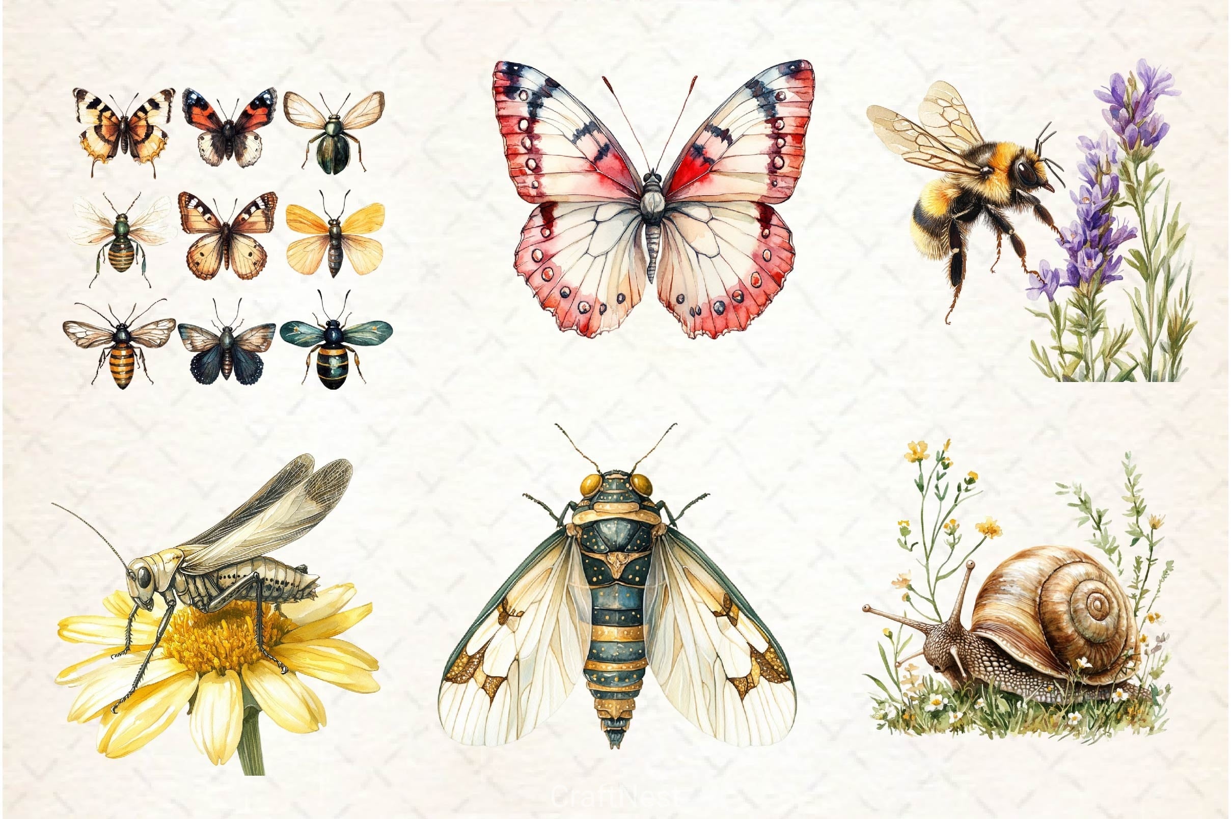 Vintage Spring Insect Clipart Bundle 5